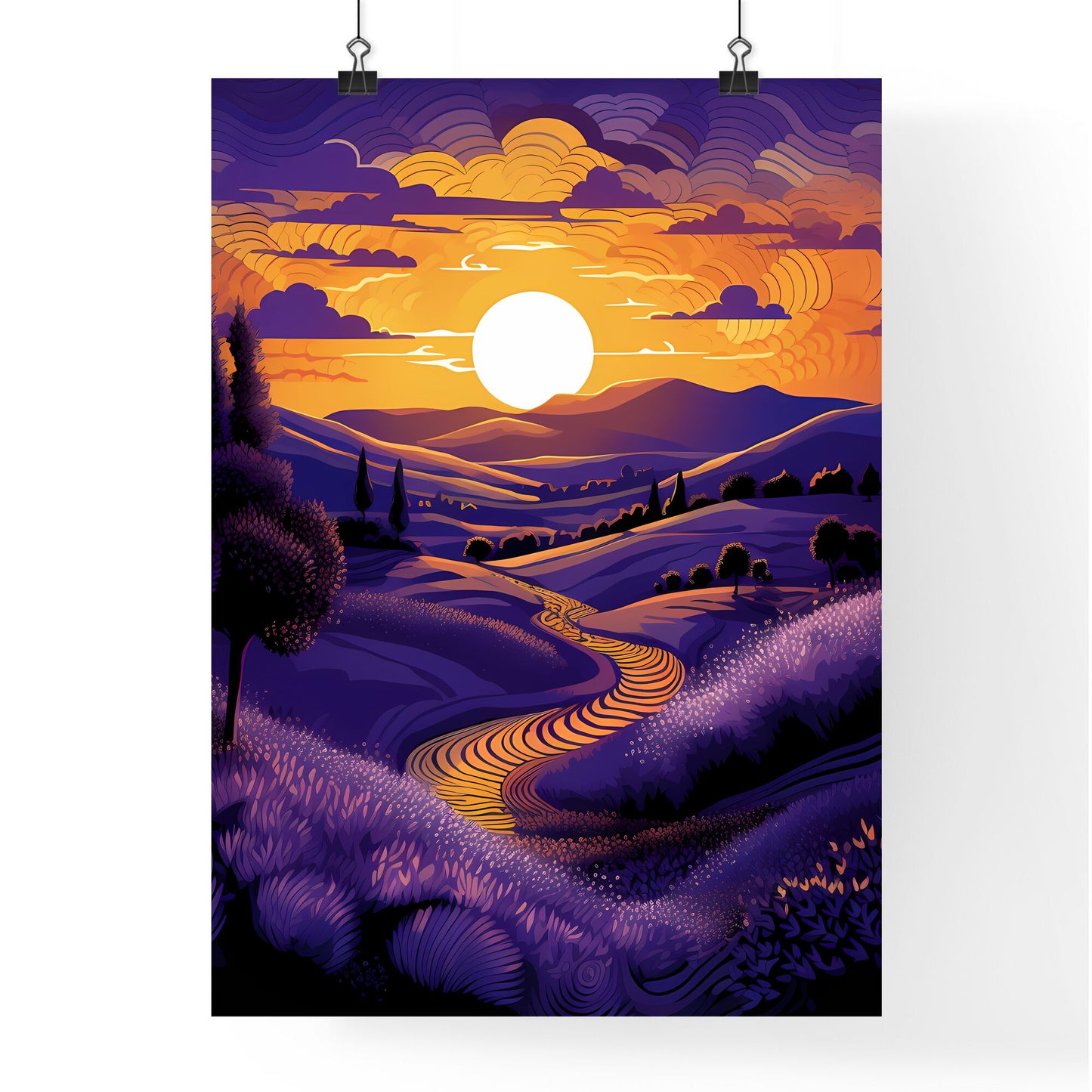 A Landscape With A Road And Trees Art Print Default Title