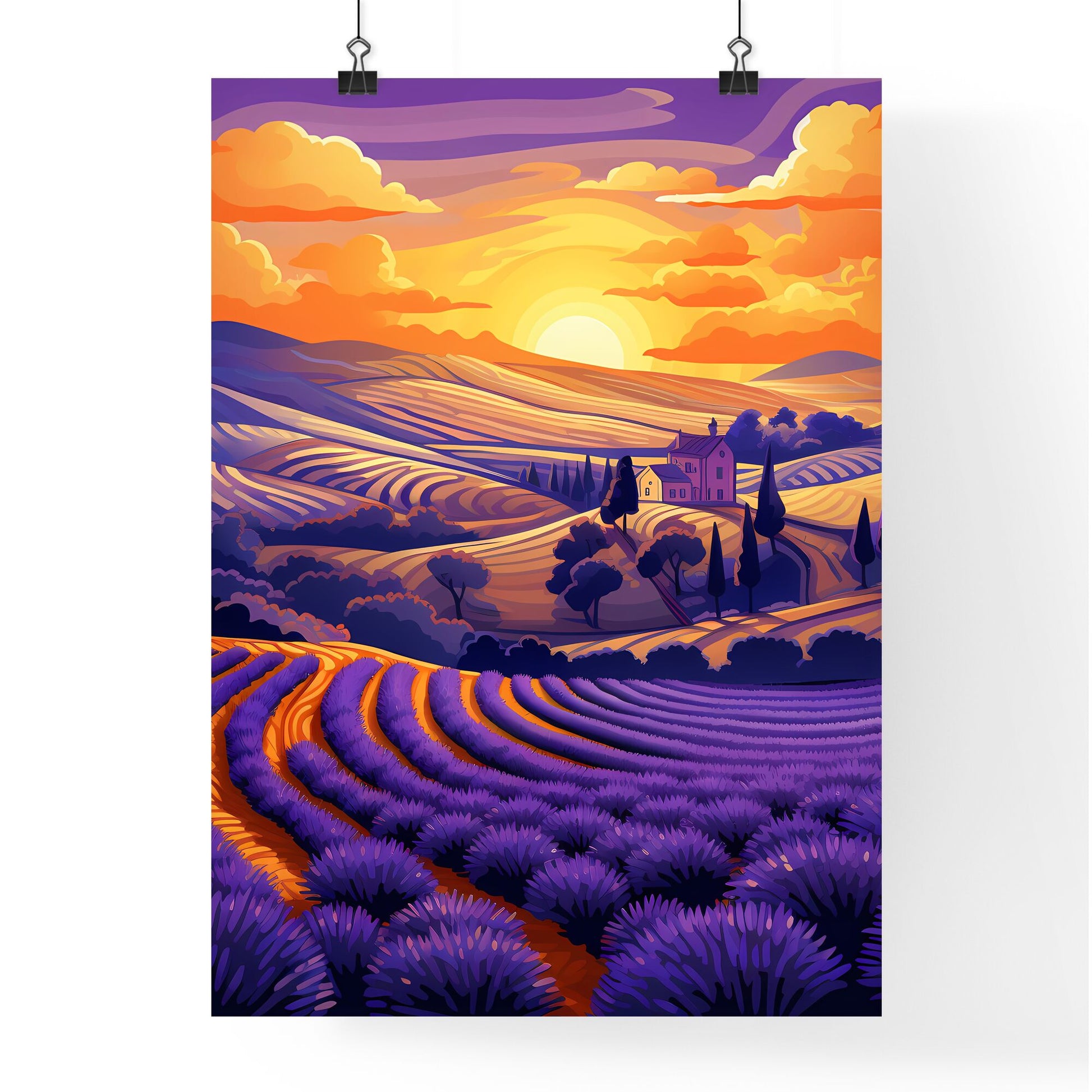 A Landscape Of A Field Of Lavender Art Print Default Title