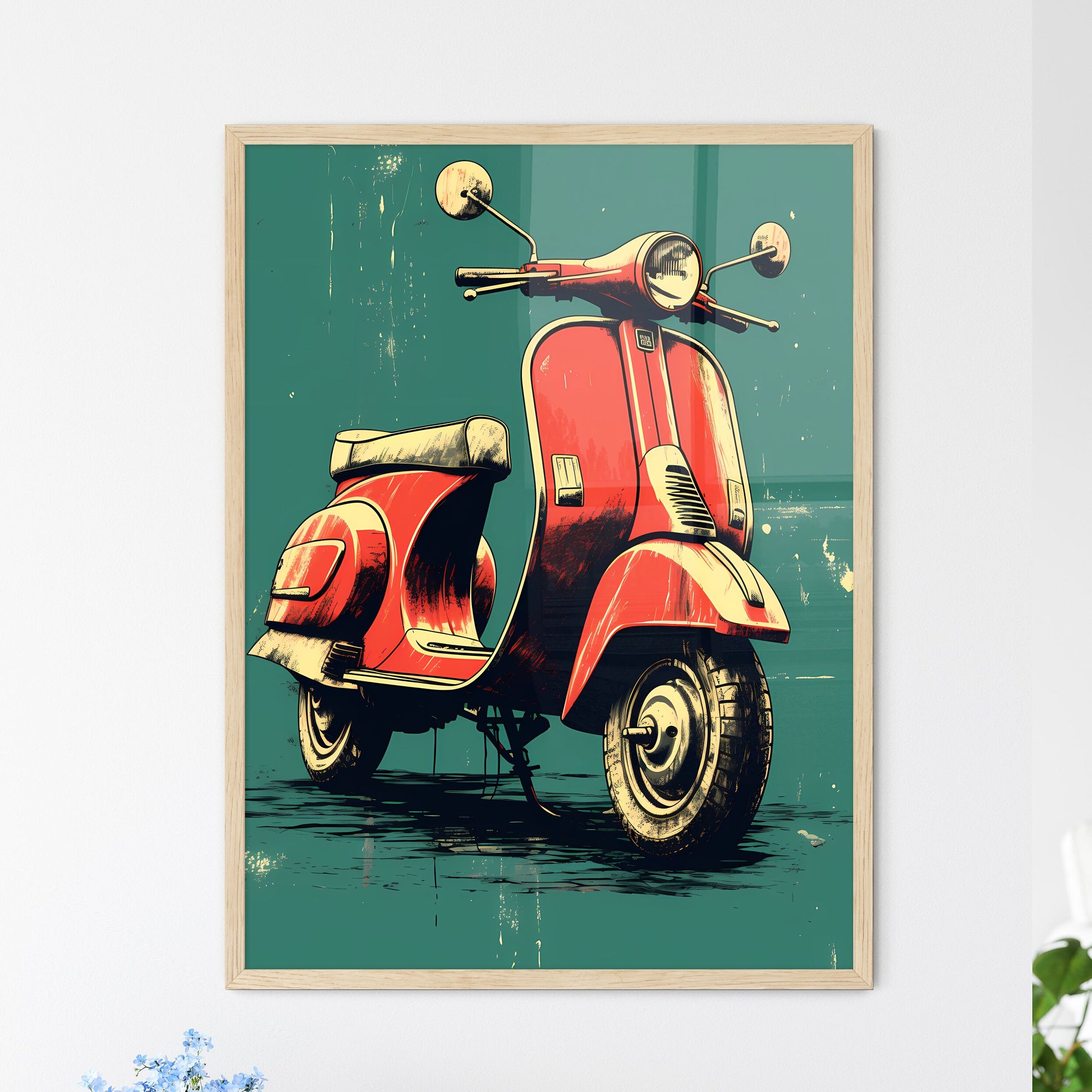 A Red Scooter On A Blue Background Art Print Default Title