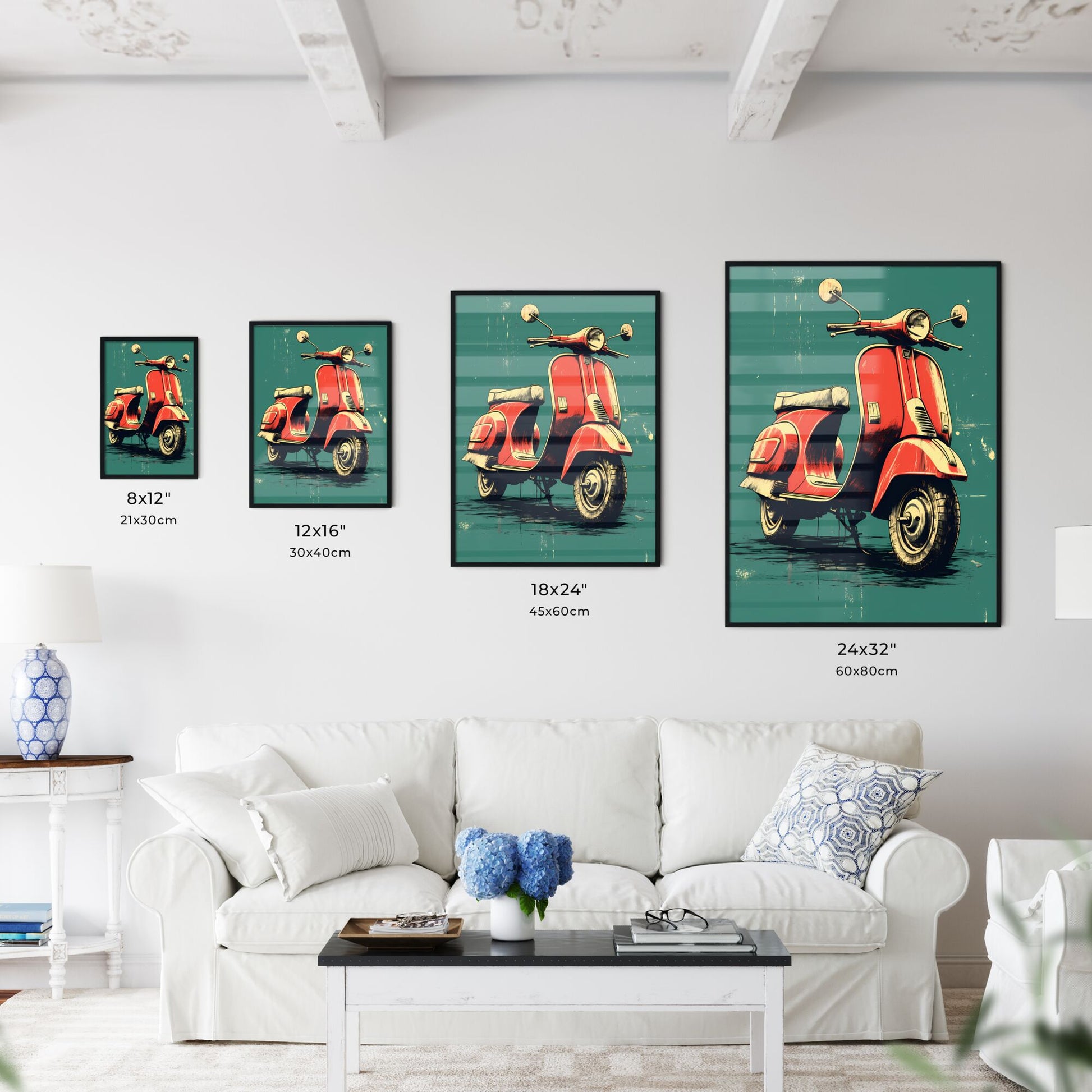 A Red Scooter On A Blue Background Art Print Default Title