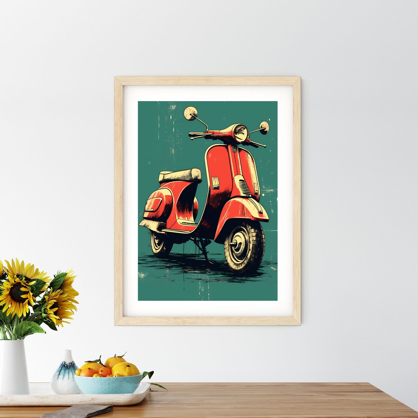 A Red Scooter On A Blue Background Art Print Default Title