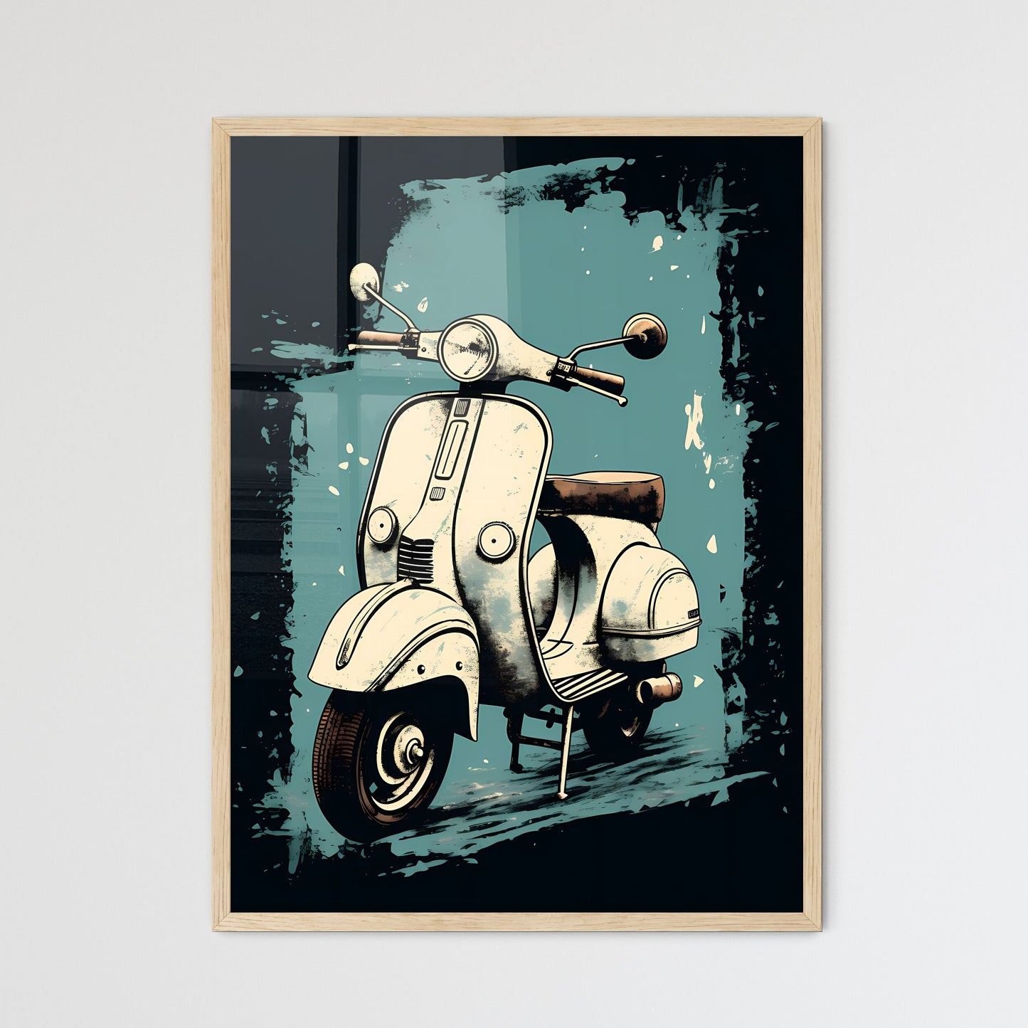 A White Scooter On A Blue Background Art Print Default Title