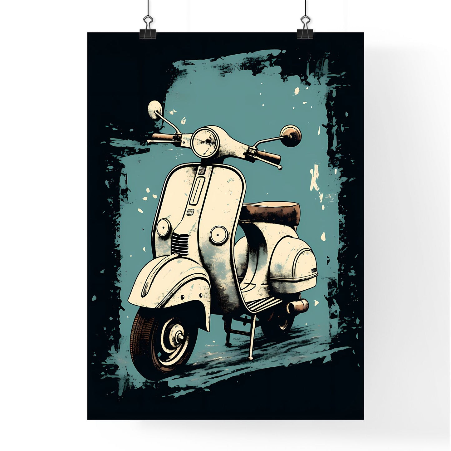 A White Scooter On A Blue Background Art Print Default Title