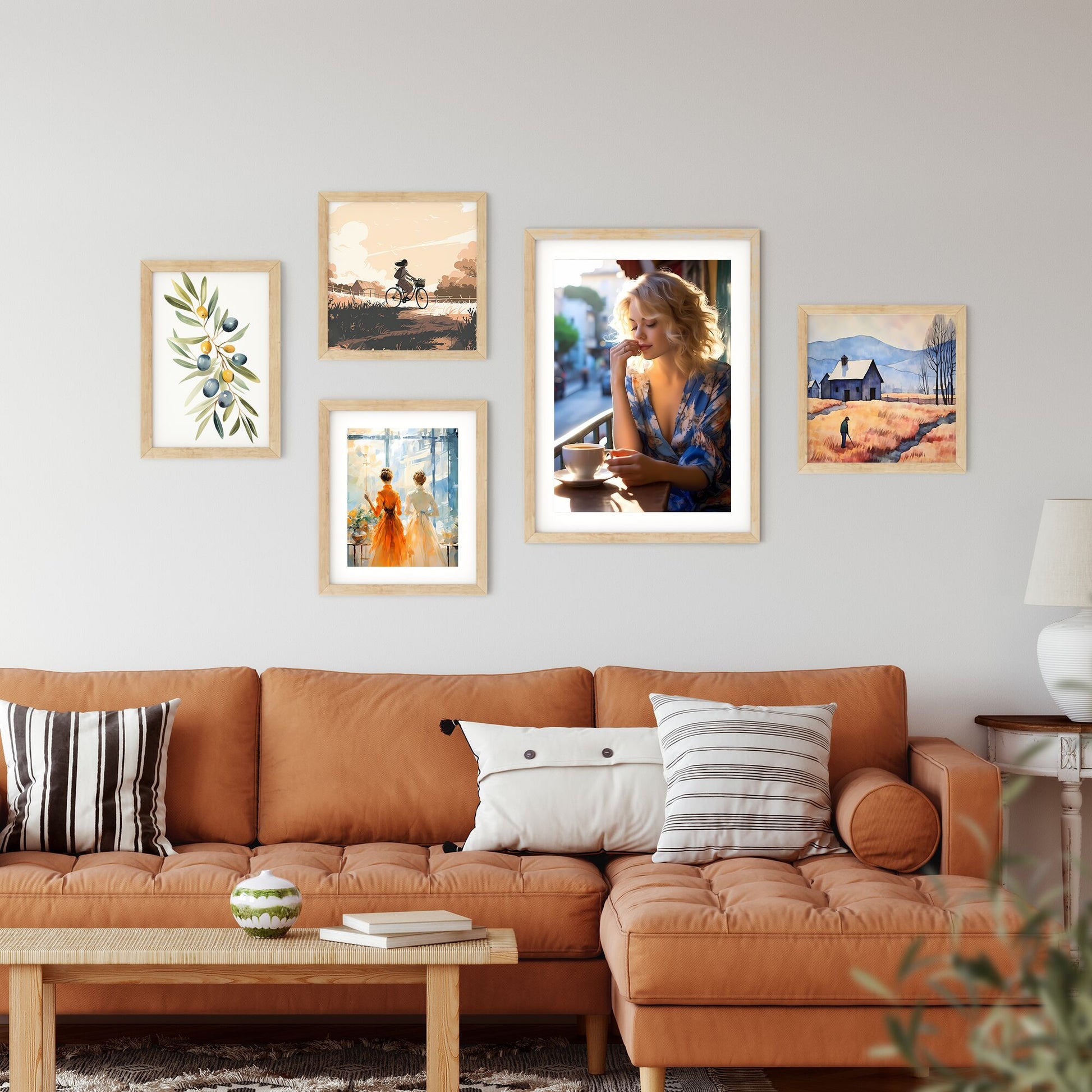 A Woman Sitting At A Table With A Cup Of Coffee Art Print Default Title