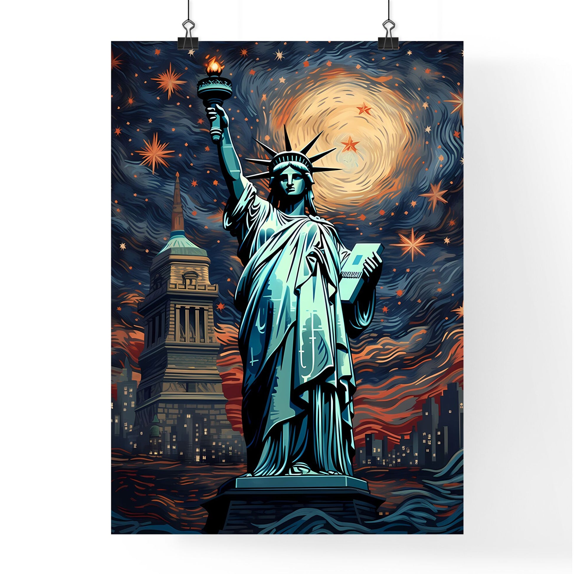 A Statue Of Liberty With A Starry Sky Art Print Default Title