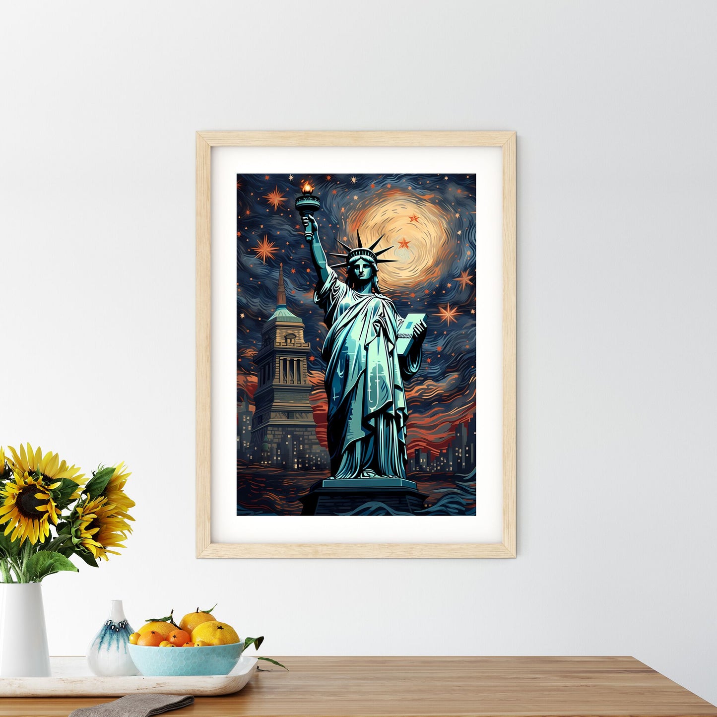 A Statue Of Liberty With A Starry Sky Art Print Default Title