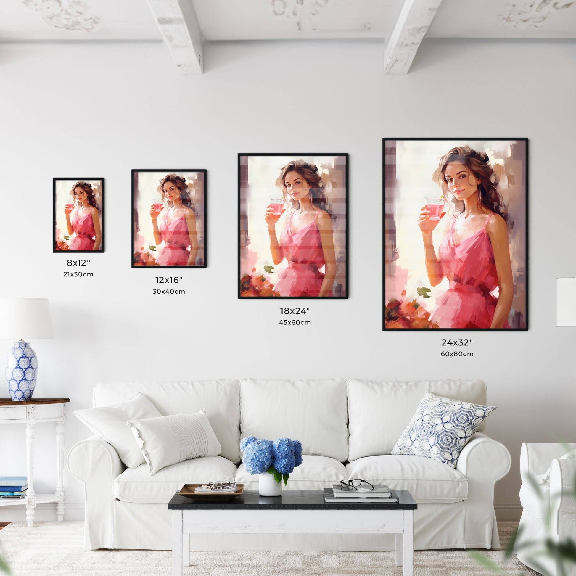 A Woman In A Pink Dress Holding A Drink Art Print Default Title