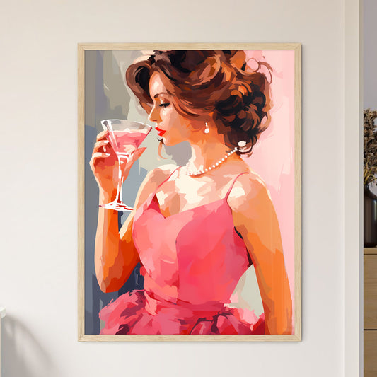 A Woman In A Pink Dress Holding A Glass Of Pink Liquid Art Print Default Title