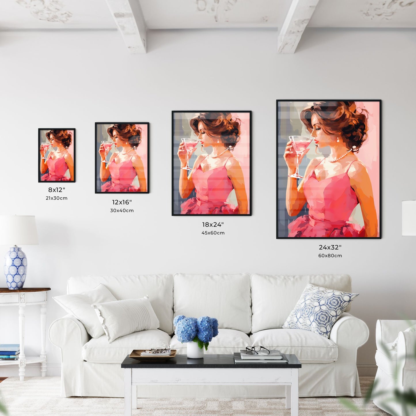 A Woman In A Pink Dress Holding A Glass Of Pink Liquid Art Print Default Title