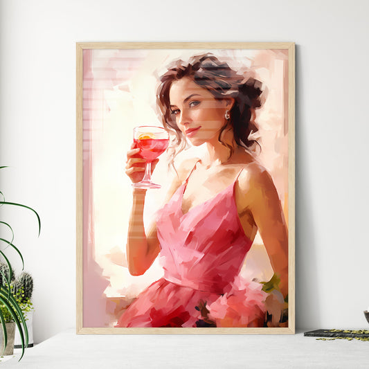 A Woman In A Pink Dress Holding A Glass Of Wine Art Print Default Title