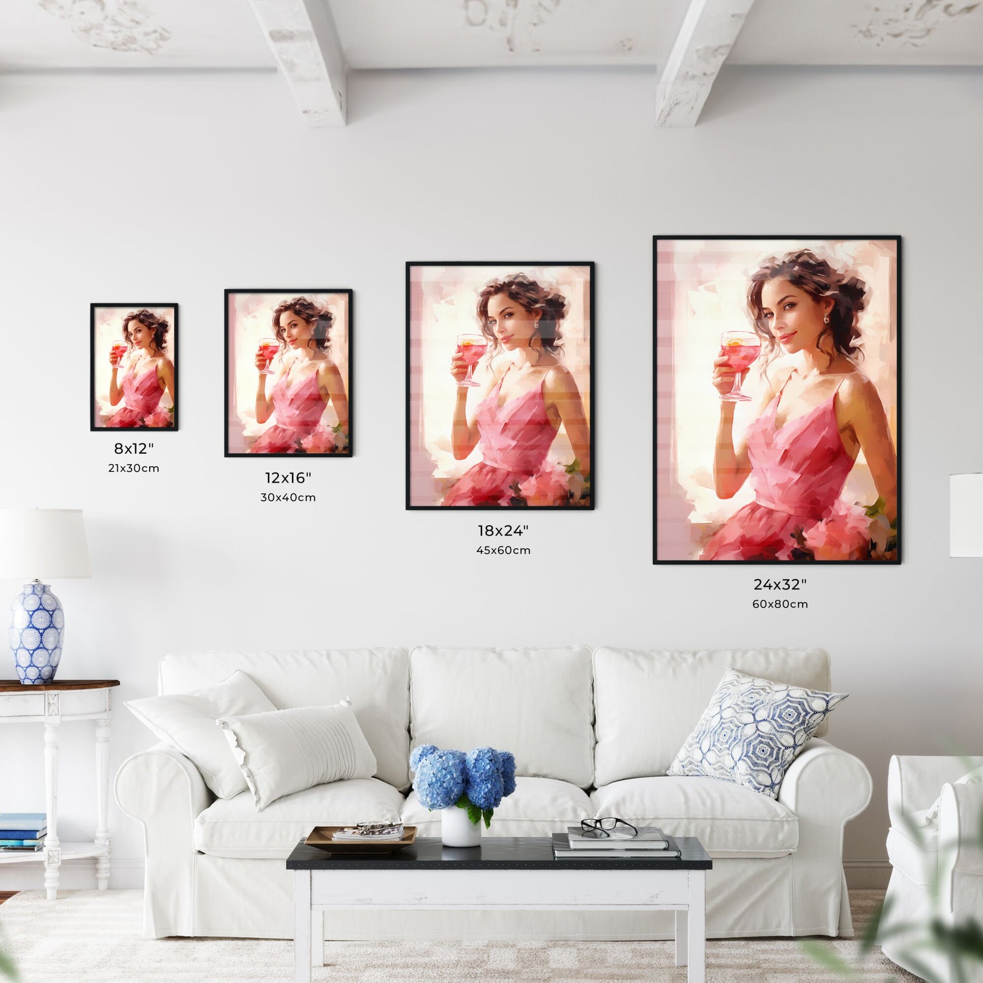 A Woman In A Pink Dress Holding A Glass Of Wine Art Print Default Title