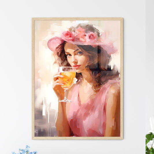 A Woman Wearing A Hat And Holding A Glass Of Wine Art Print Default Title