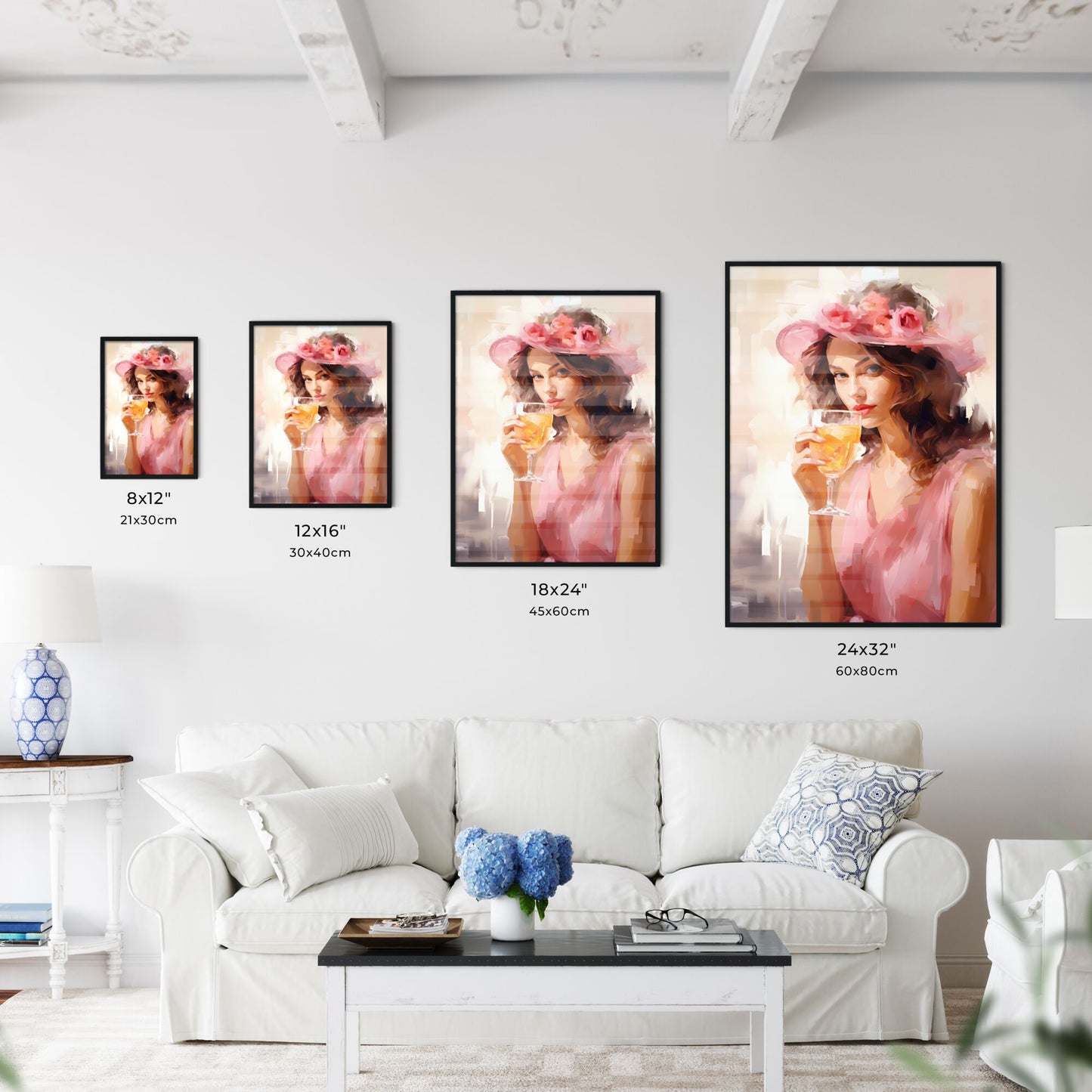 A Woman Wearing A Hat And Holding A Glass Of Wine Art Print Default Title