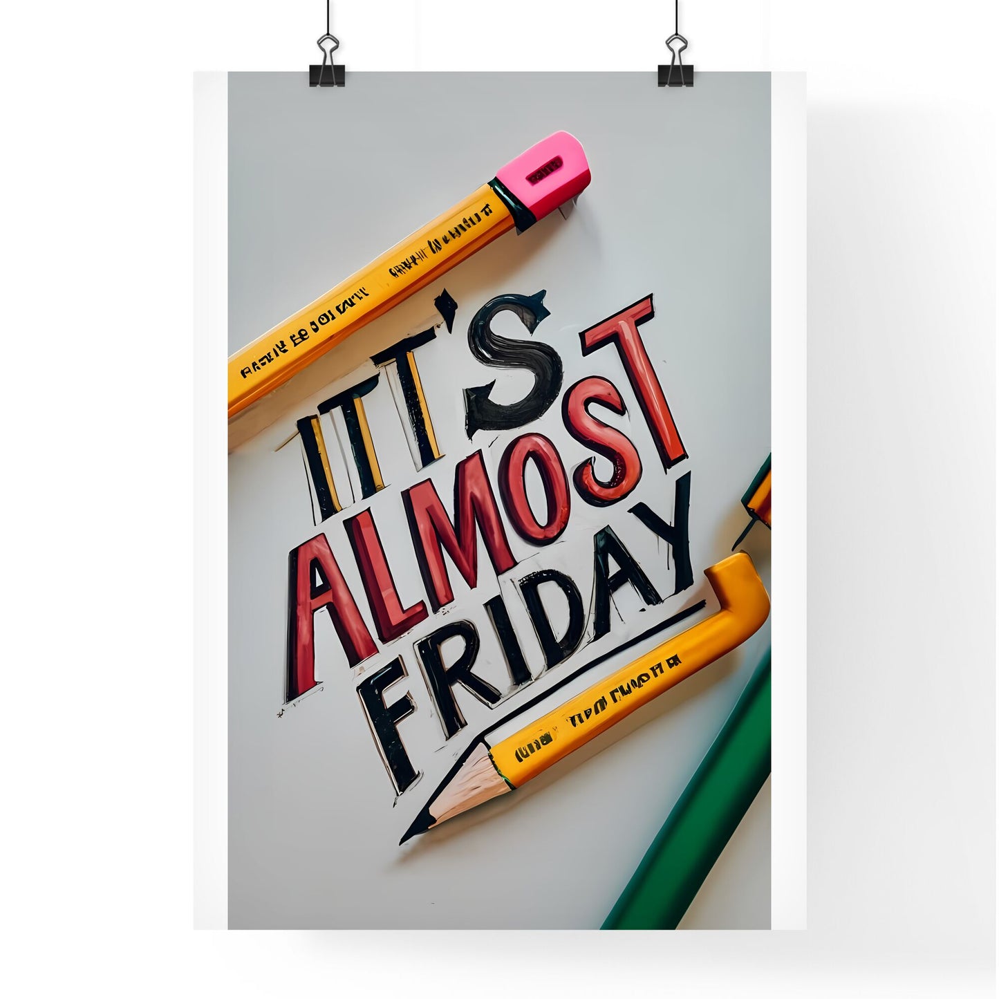 Itts Almost Friday - A Drawing Of A Pencil And A Paintbrush Art Print Default Title