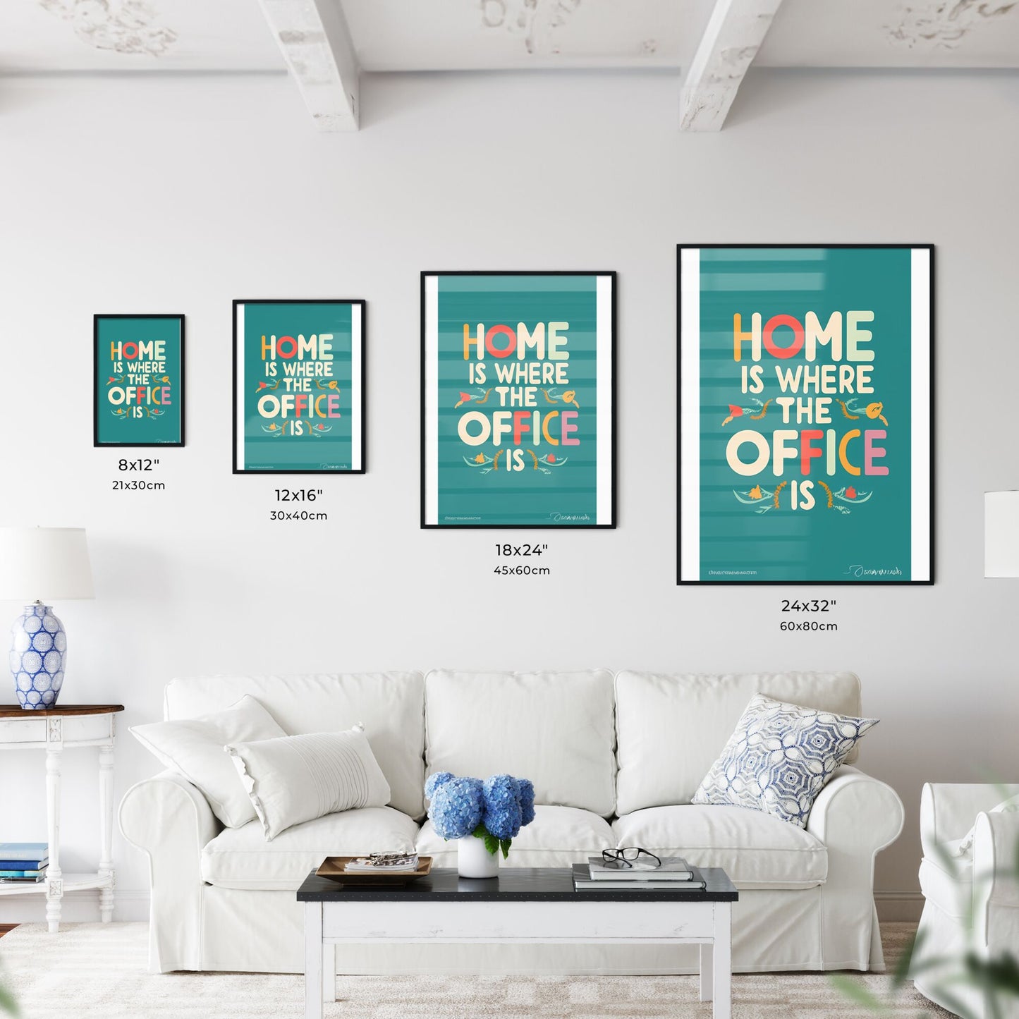 Home Is Where The Office Is - A Blue Sign With White Text And Colorful Letters Art Print Default Title