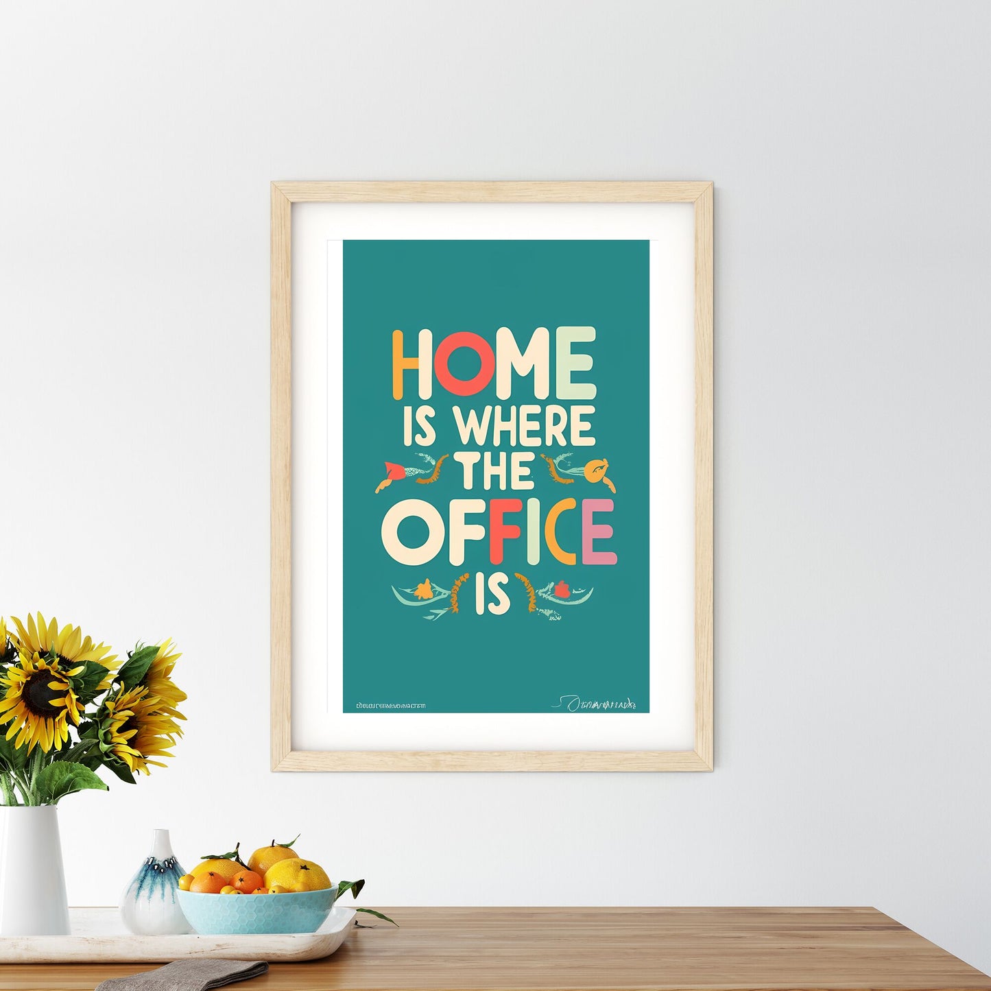 Home Is Where The Office Is - A Blue Sign With White Text And Colorful Letters Art Print Default Title