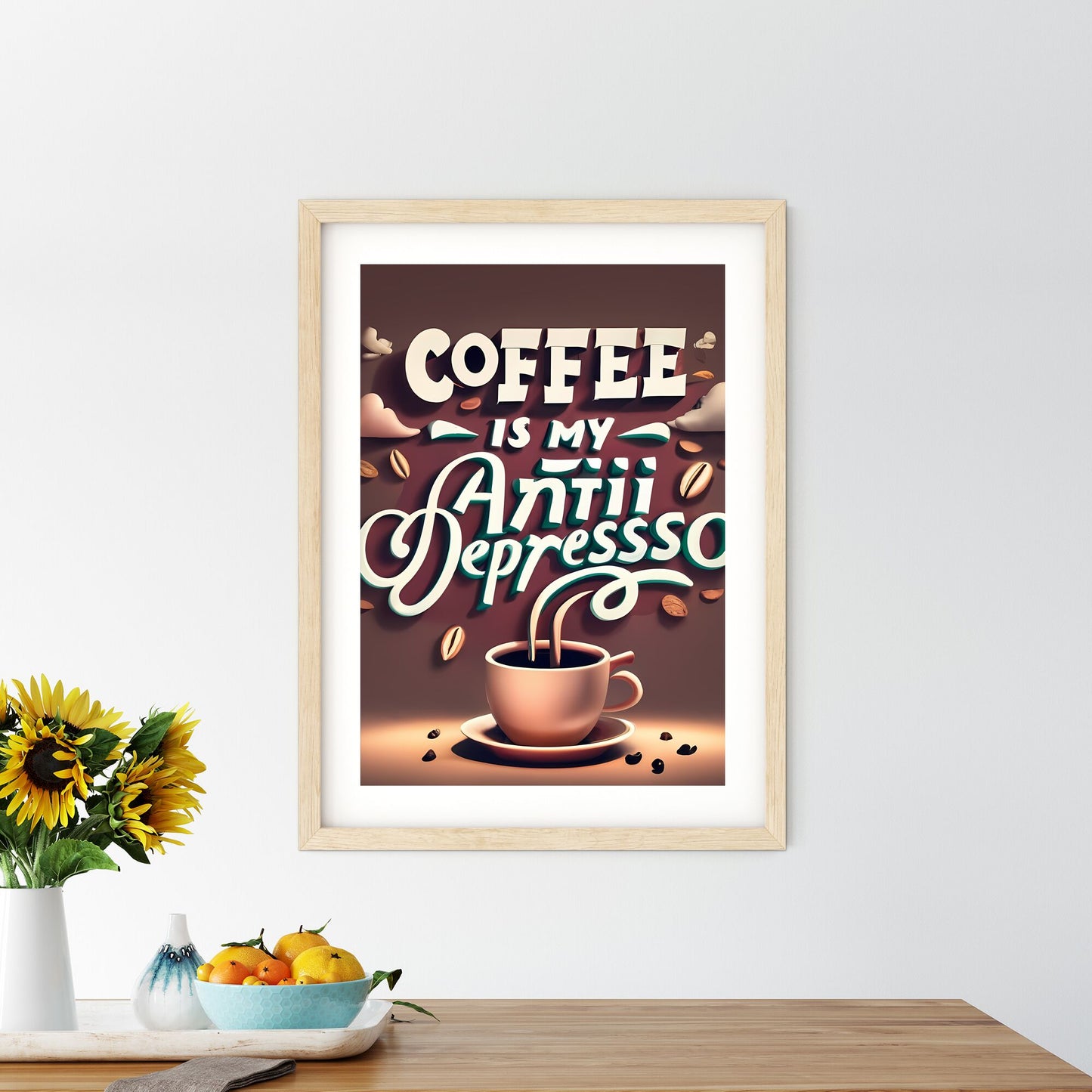 Coffee Is My Anti-Depresso - A Coffee Cup And Saucer With Text Art Print Default Title