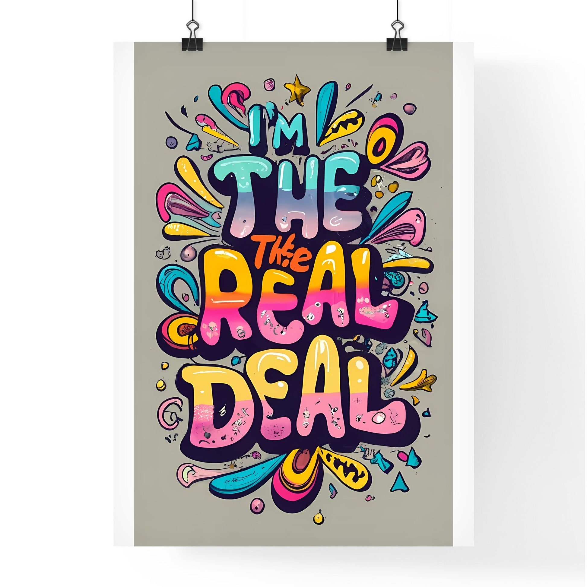 I Am The Real Deal - A Colorful Text On A Grey Background Art Print Default Title