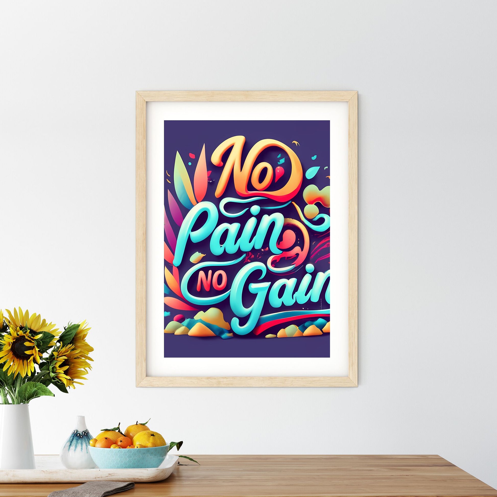 No Pain, No Gain. - A Colorful Text On A Purple Background Art Print Default Title