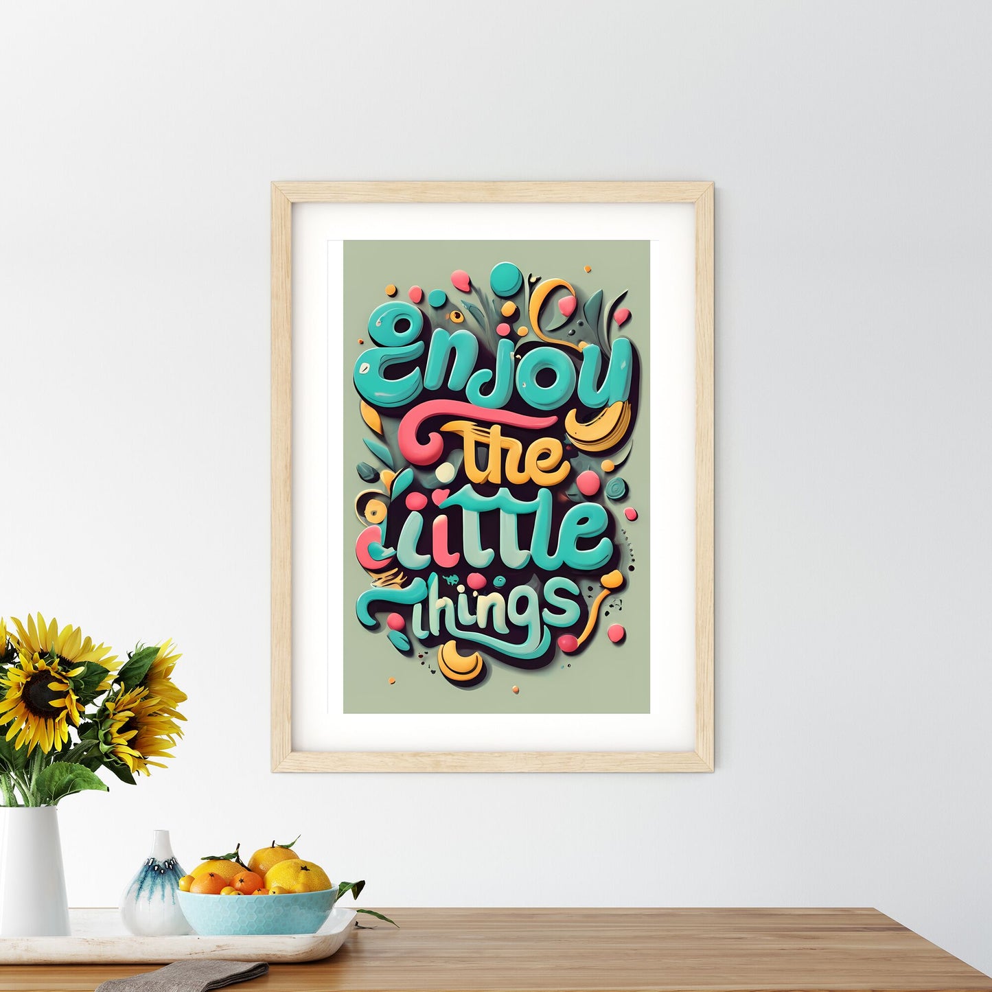 Enjoy The Little Things - A Colorful Text On A Wall Art Print Default Title
