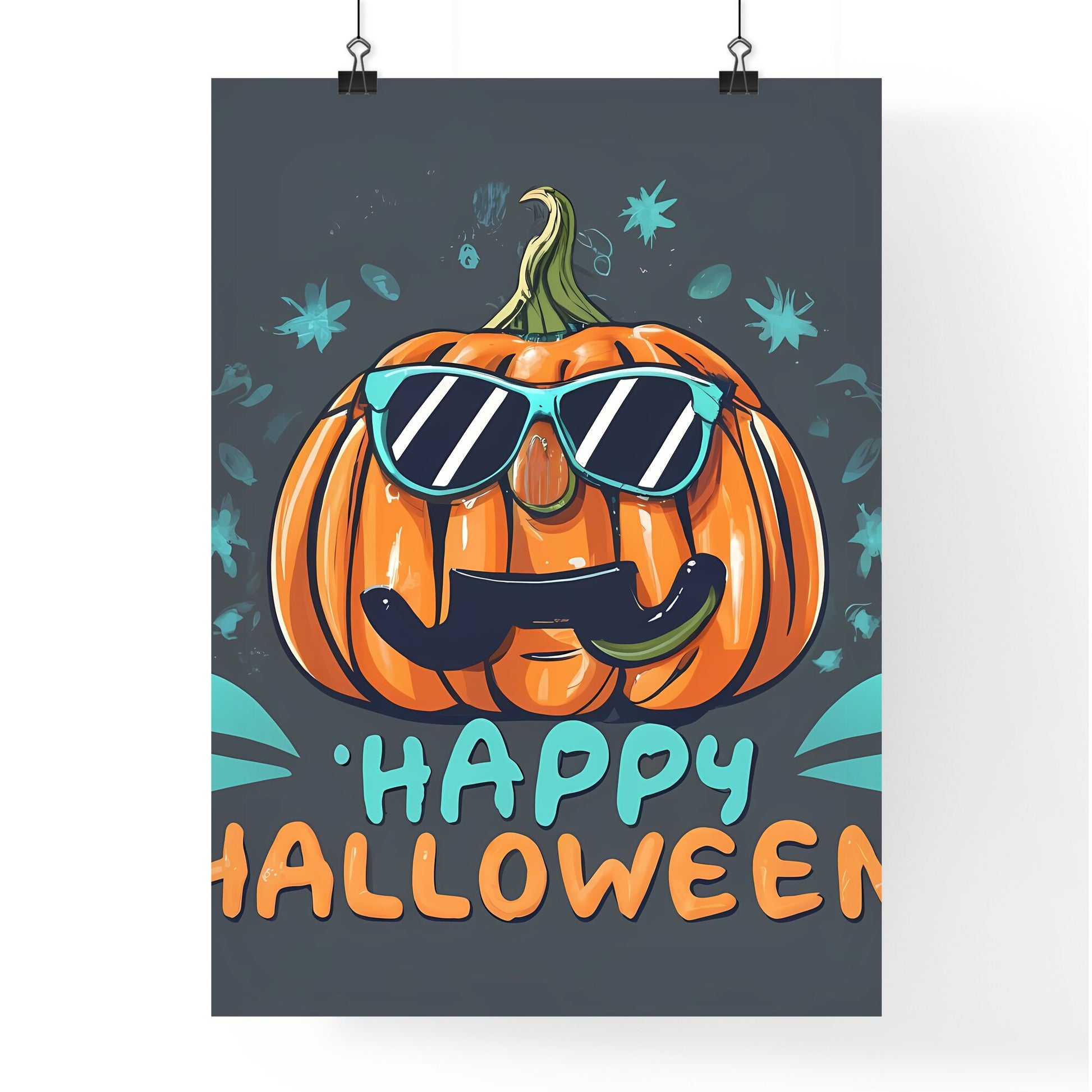 Happy Halloween - A Pumpkin Wearing Sunglasses And A Mustache Art Print Default Title