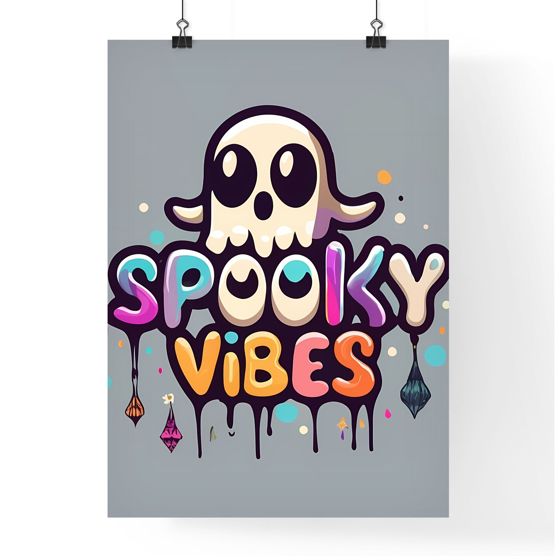 Spooky Vibes - A Cartoon Ghost With A Spooky Face Art Print Default Title