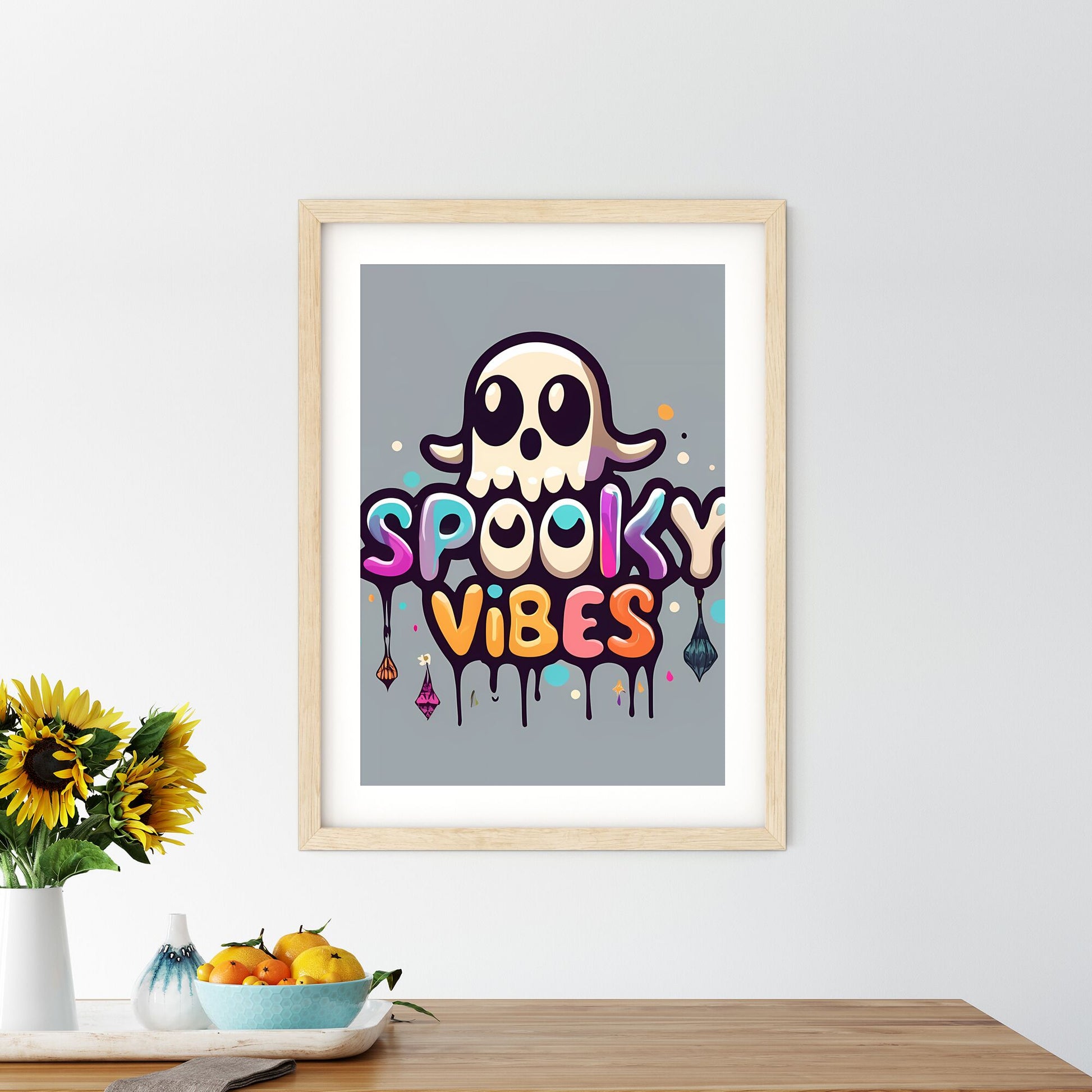 Spooky Vibes - A Cartoon Ghost With A Spooky Face Art Print Default Title