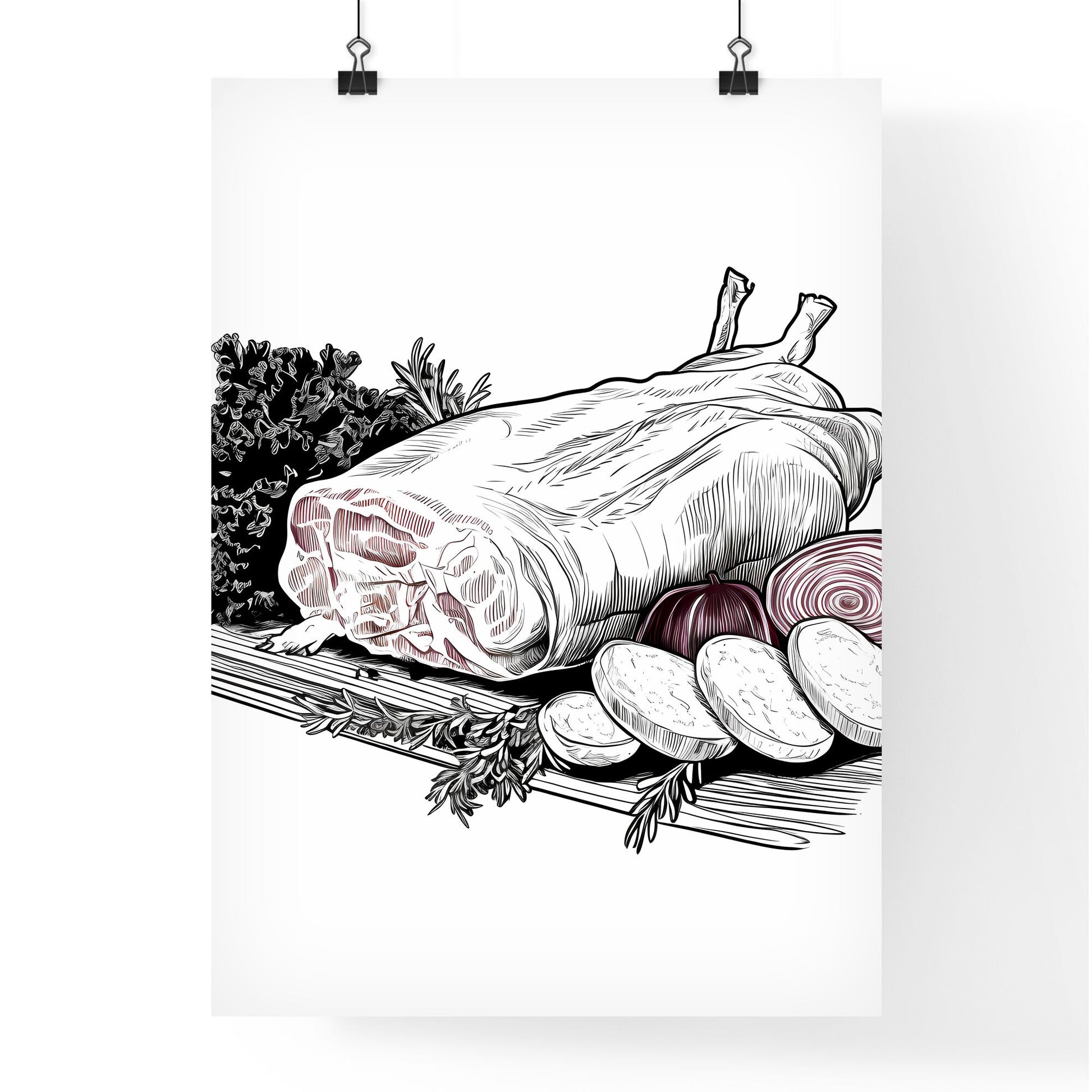 Piece Of Meat With Vegetables On A Cutting Board Art Print Default Title