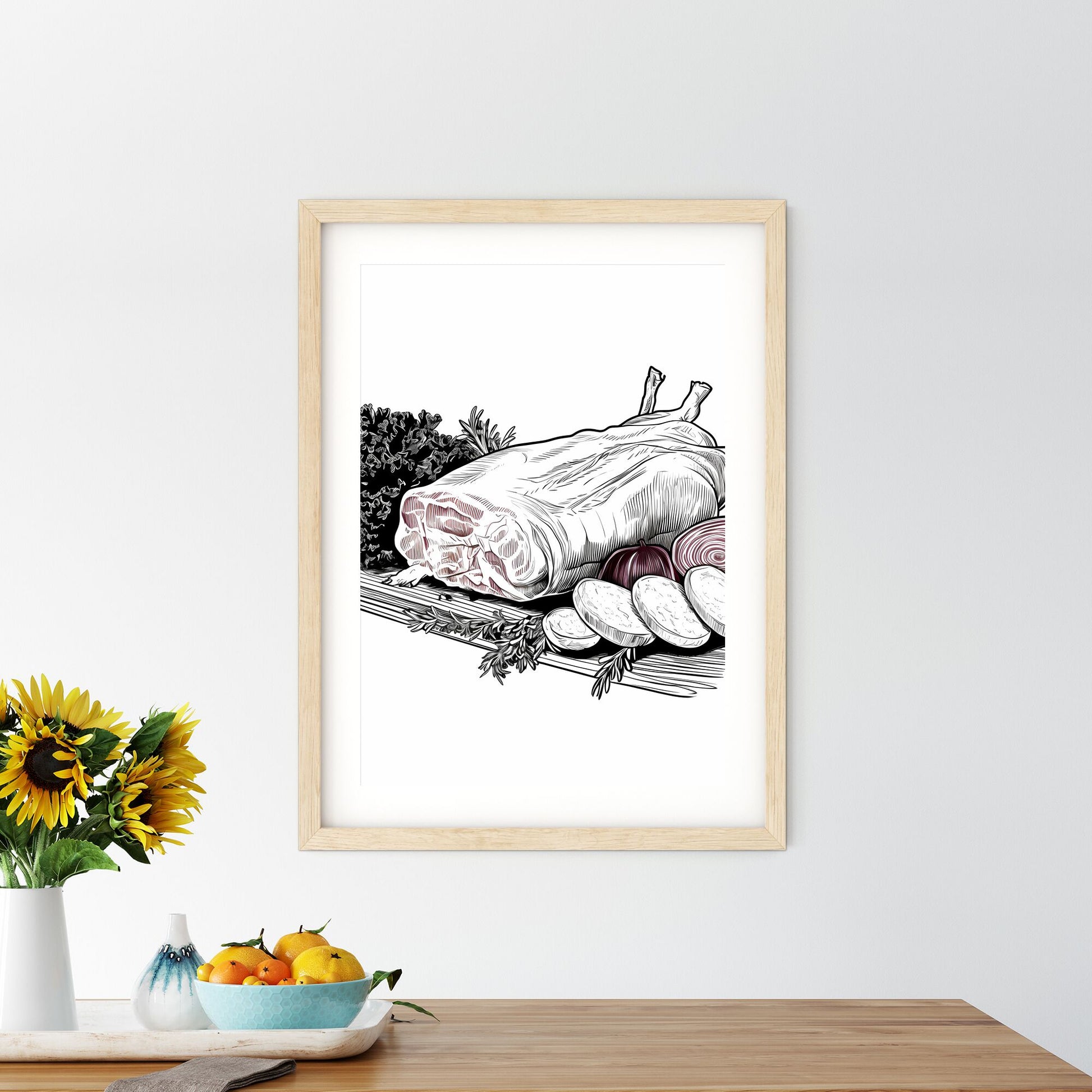 Piece Of Meat With Vegetables On A Cutting Board Art Print Default Title