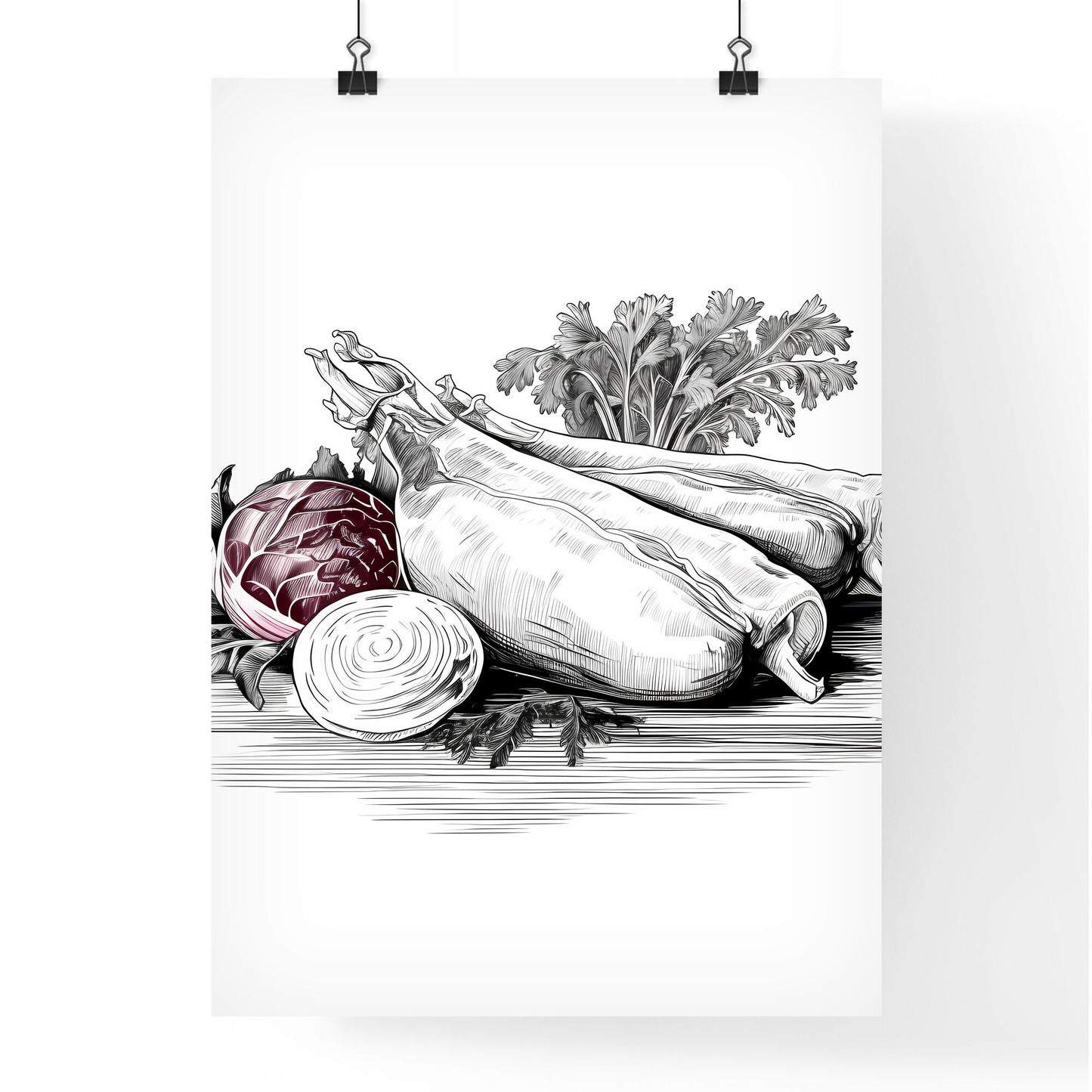 Drawing Of Vegetables On A Cutting Board Art Print Default Title