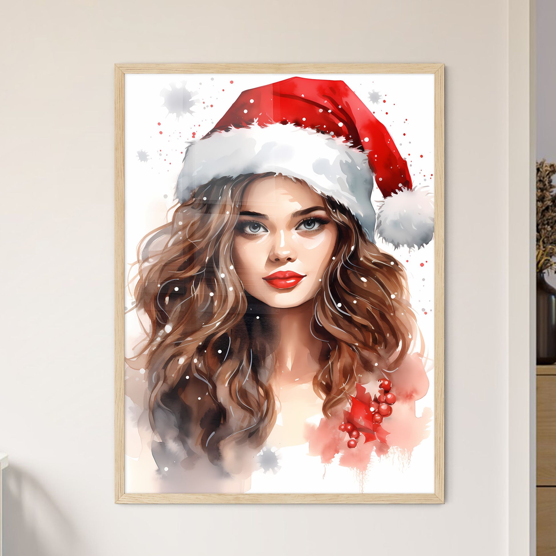 Woman Wearing A Santa Hat Art Print Default Title