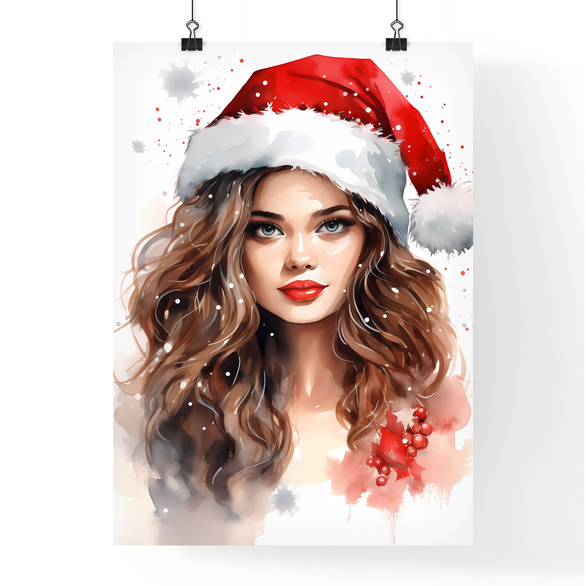 Woman Wearing A Santa Hat Art Print Default Title