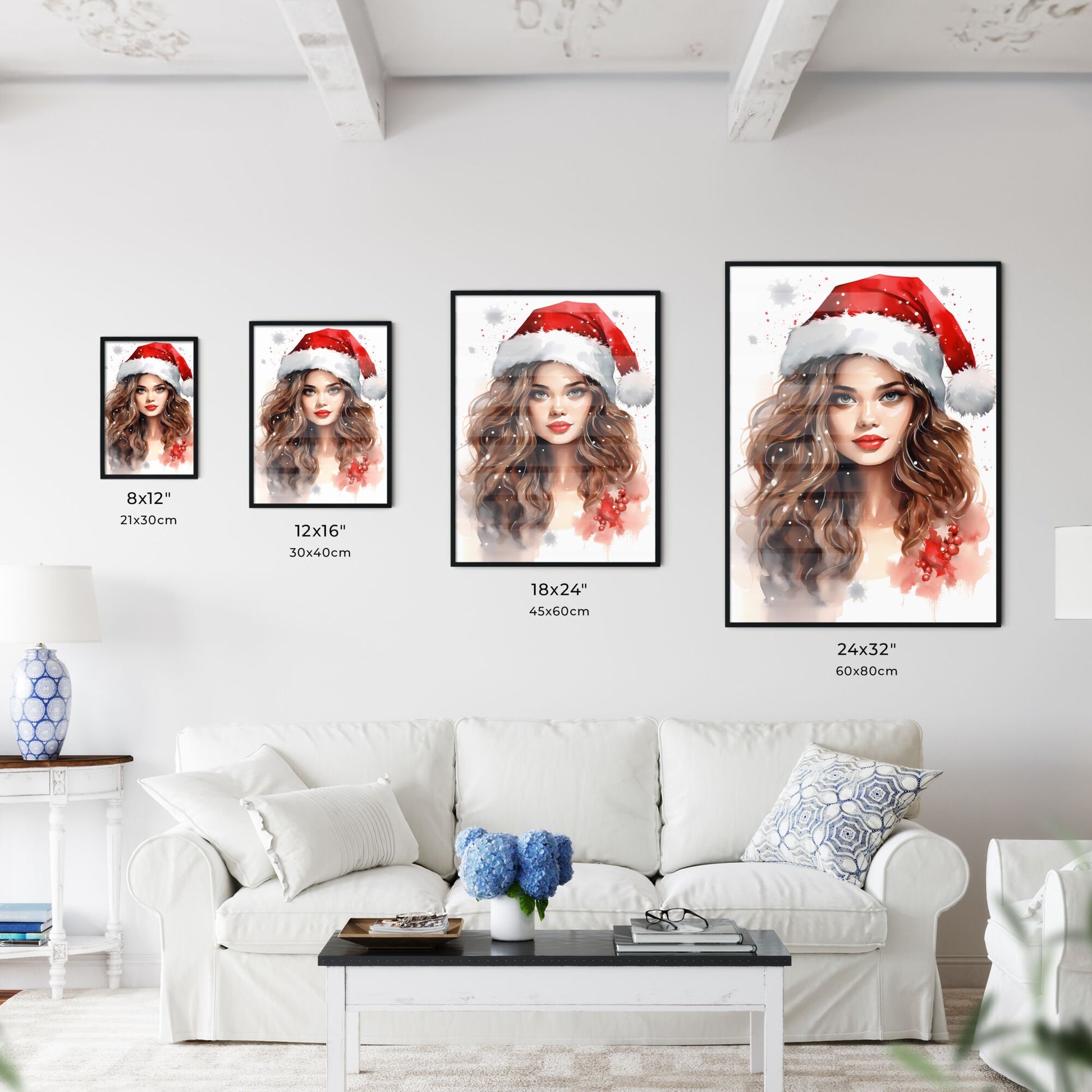 Woman Wearing A Santa Hat Art Print Default Title