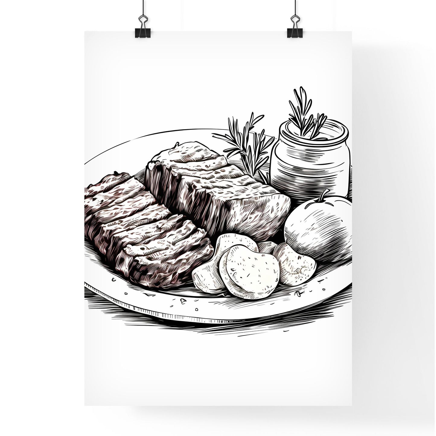 Plate Of Food With Meat And Potatoes Art Print Default Title