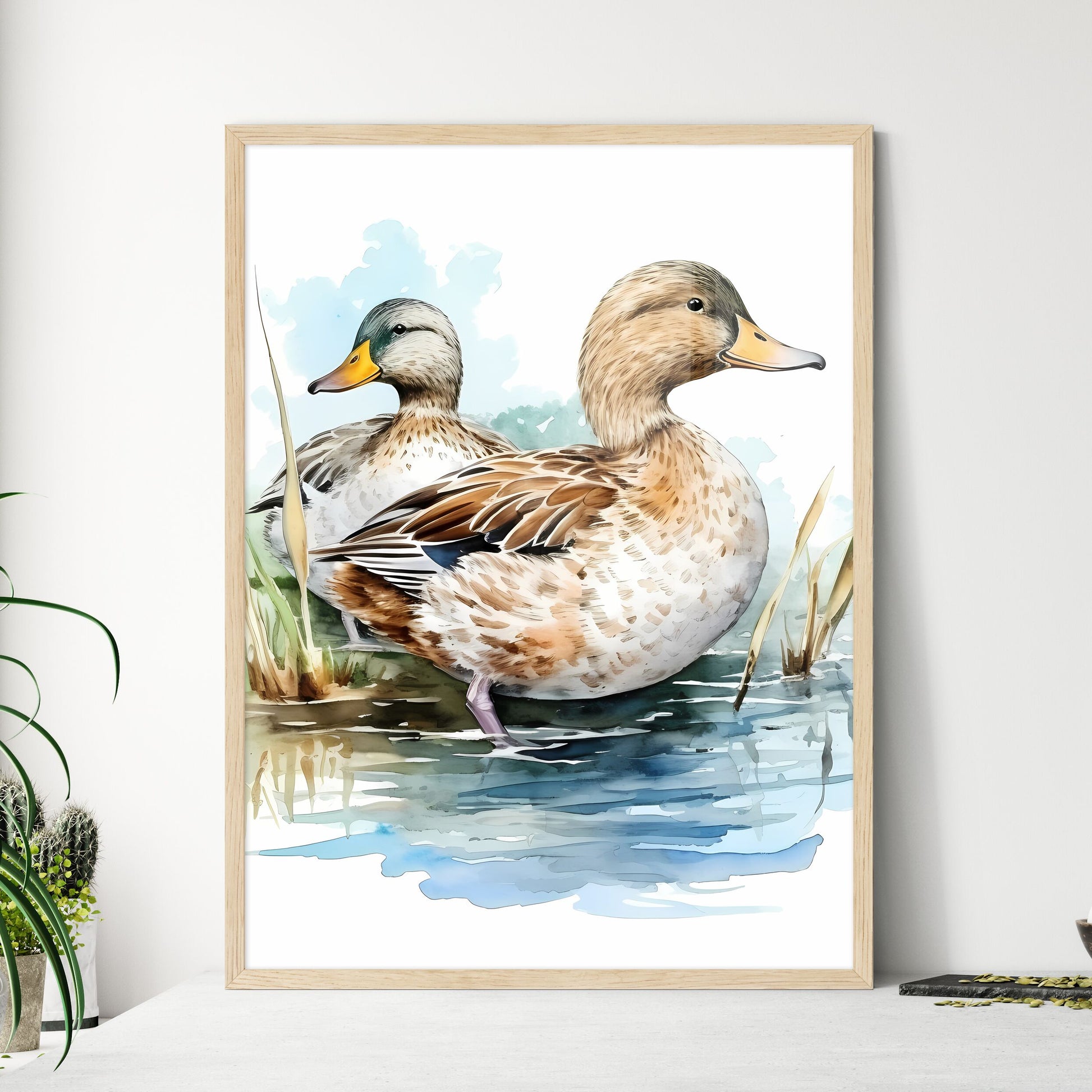 Watercolor Of Ducks In The Wa Wall Art