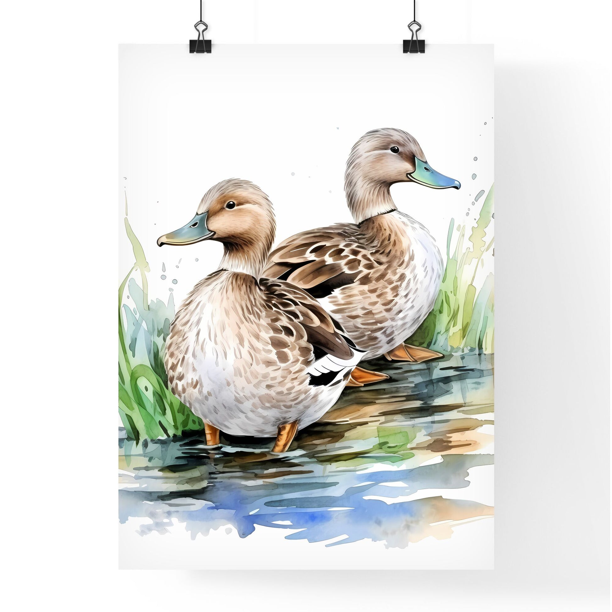 Watercolor Of Two Ducks Standing In Water Art Print Default Title