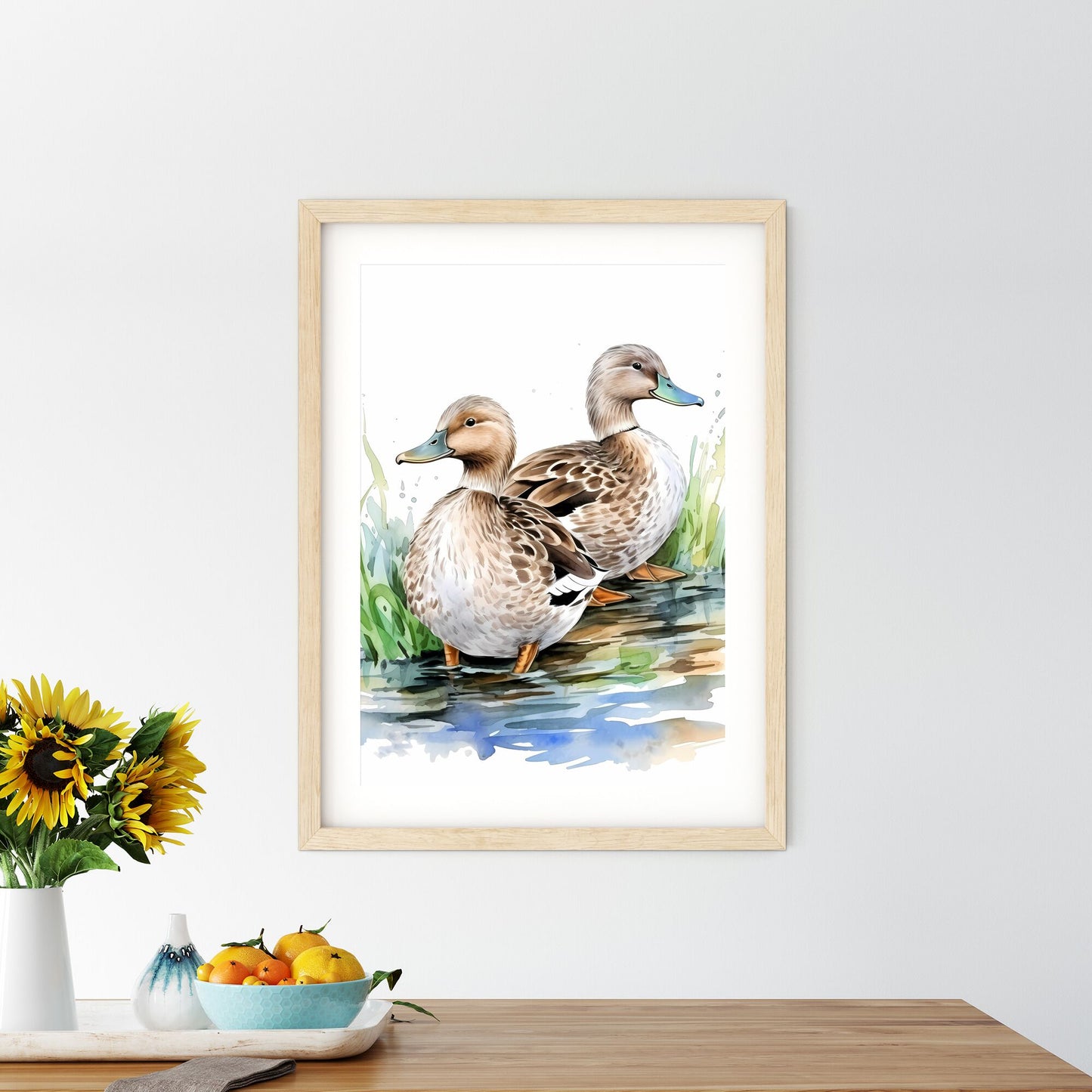 Watercolor Of Two Ducks Standing In Water Art Print Default Title