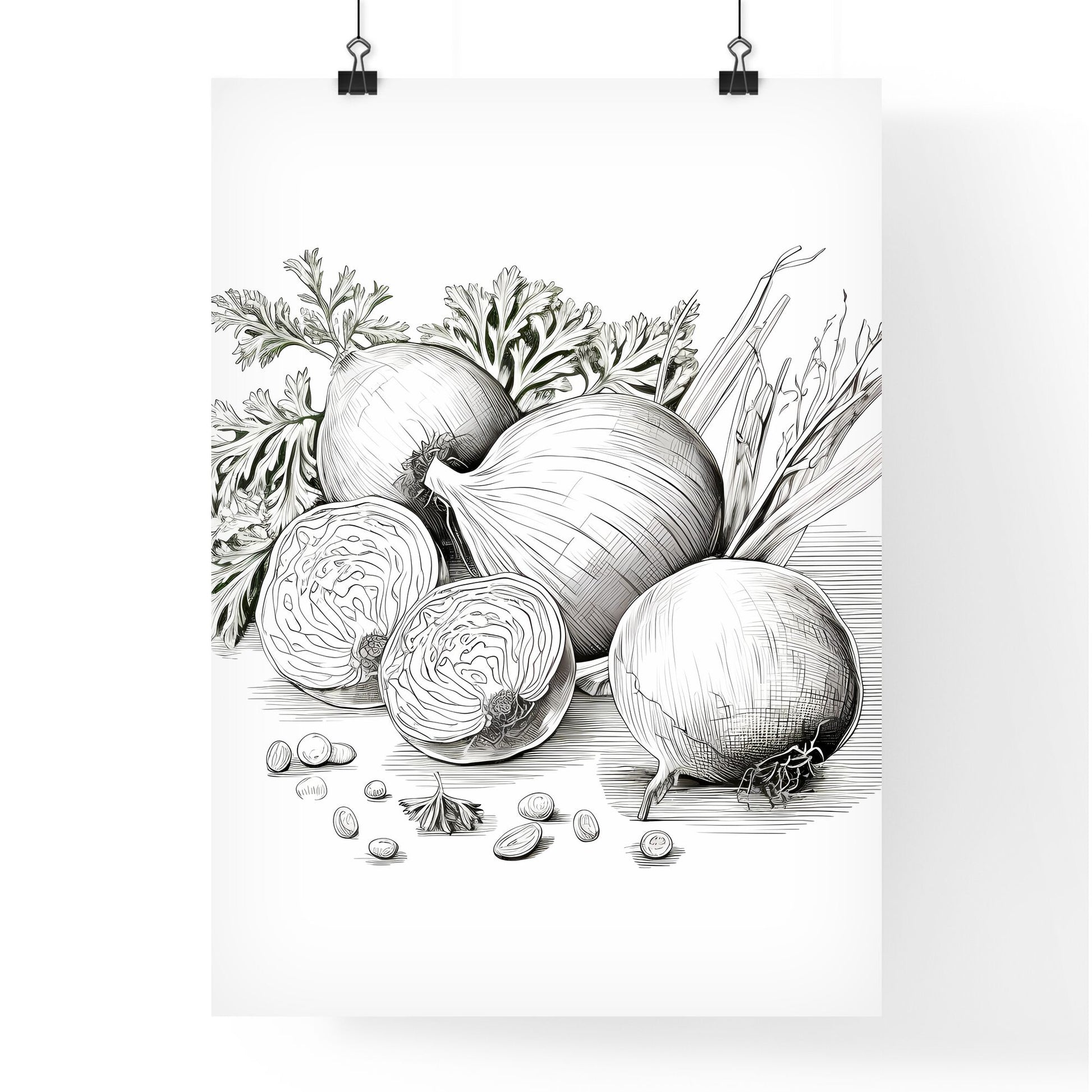 Drawing Of Onions And Parsley Art Print Default Title