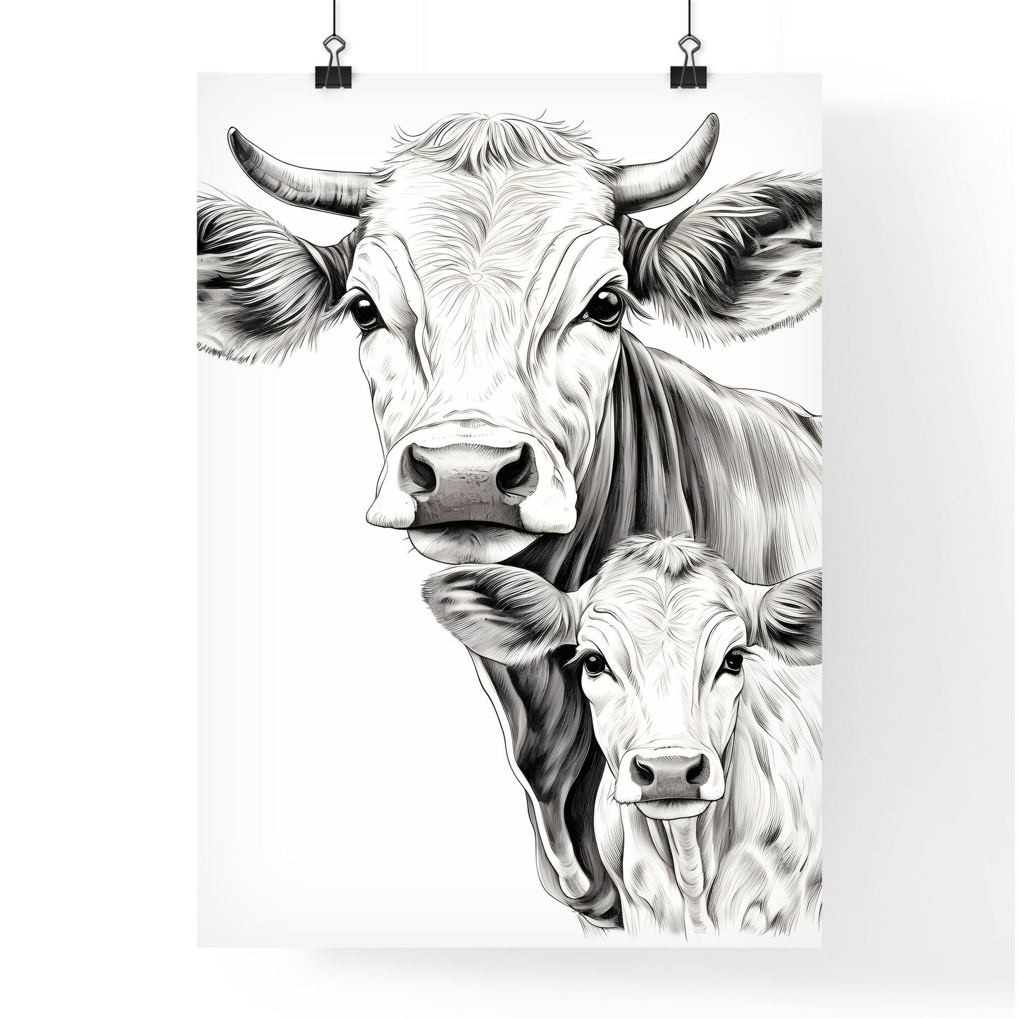 Cow And Calf Drawing Art Print Default Title