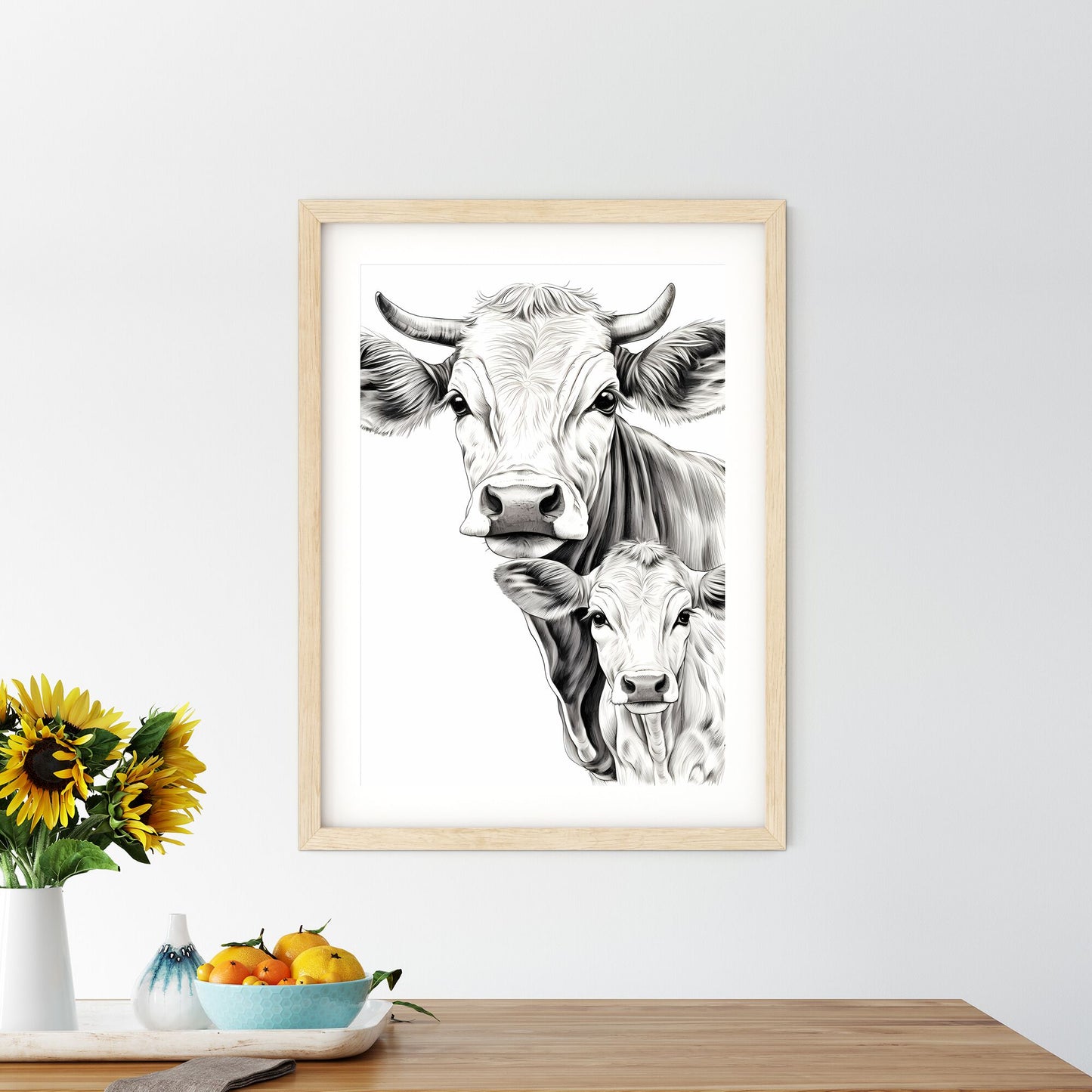 Cow And Calf Drawing Art Print Default Title