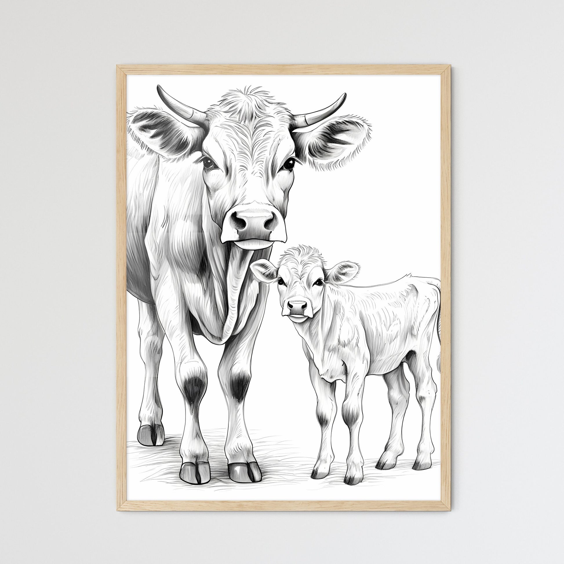 Cow And Calf Sketch Art Print Default Title