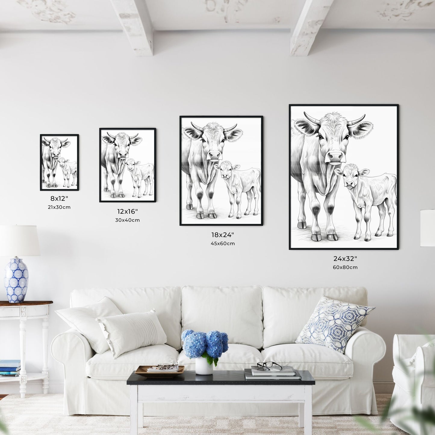 Cow And Calf Sketch Art Print Default Title