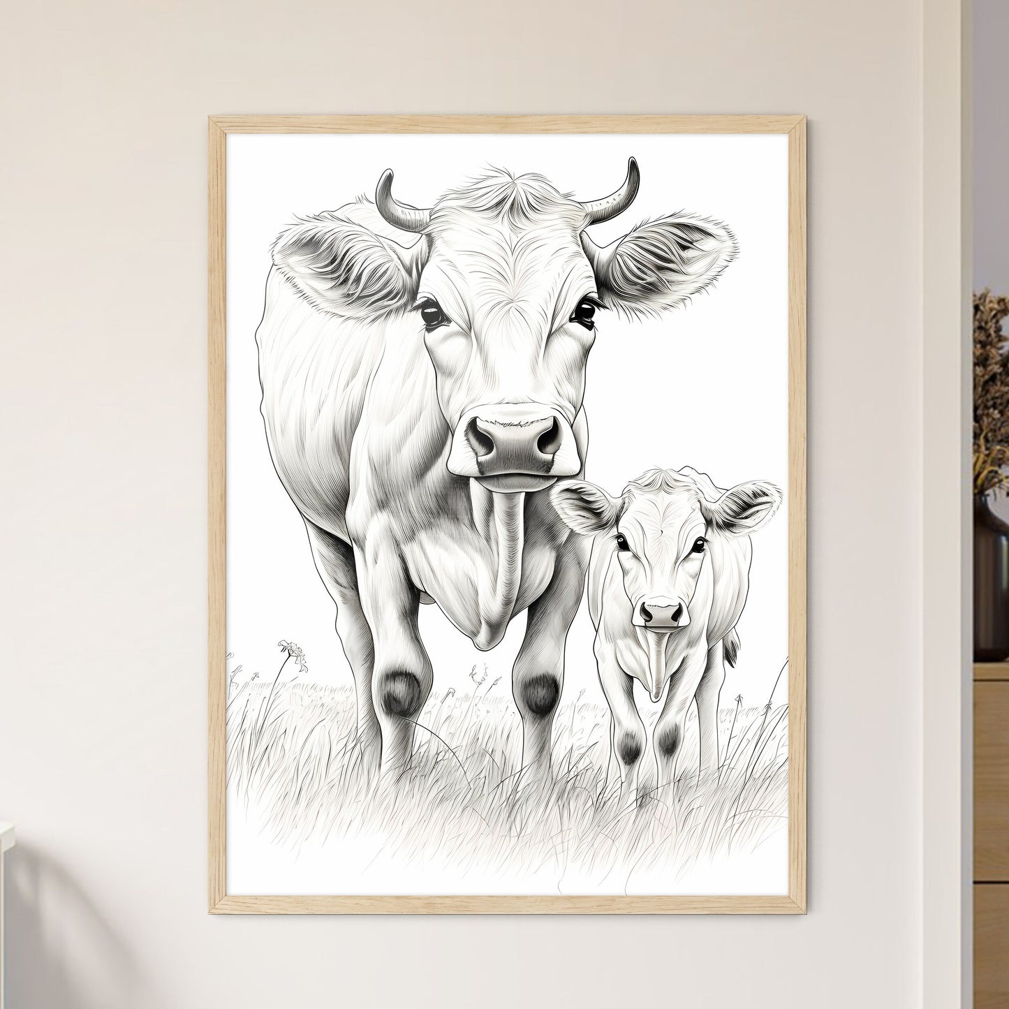 Cow And Calf In A Field Art Print Default Title