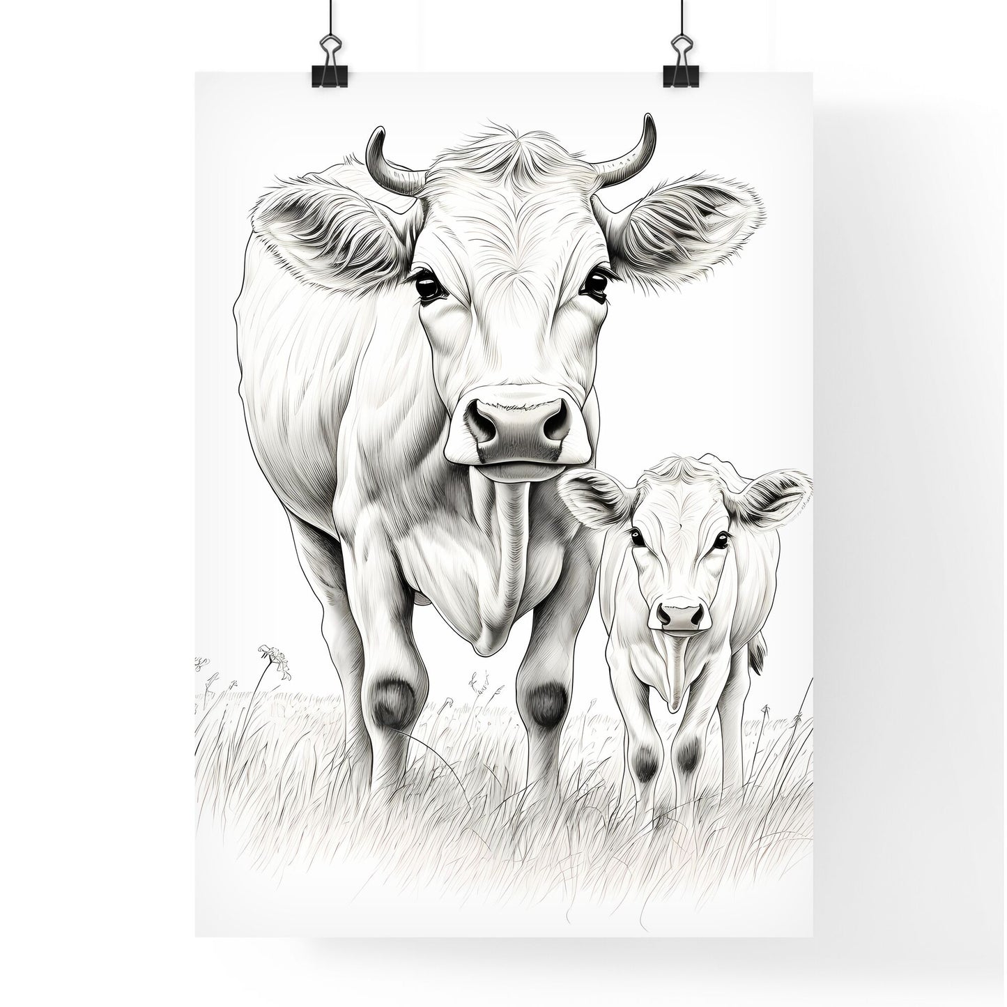 Cow And Calf In A Field Art Print Default Title