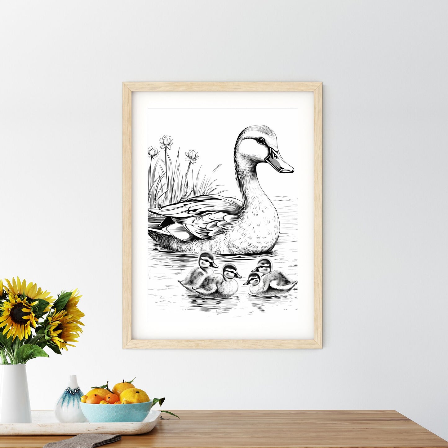 Duck With Ducklings In Water Art Print Default Title