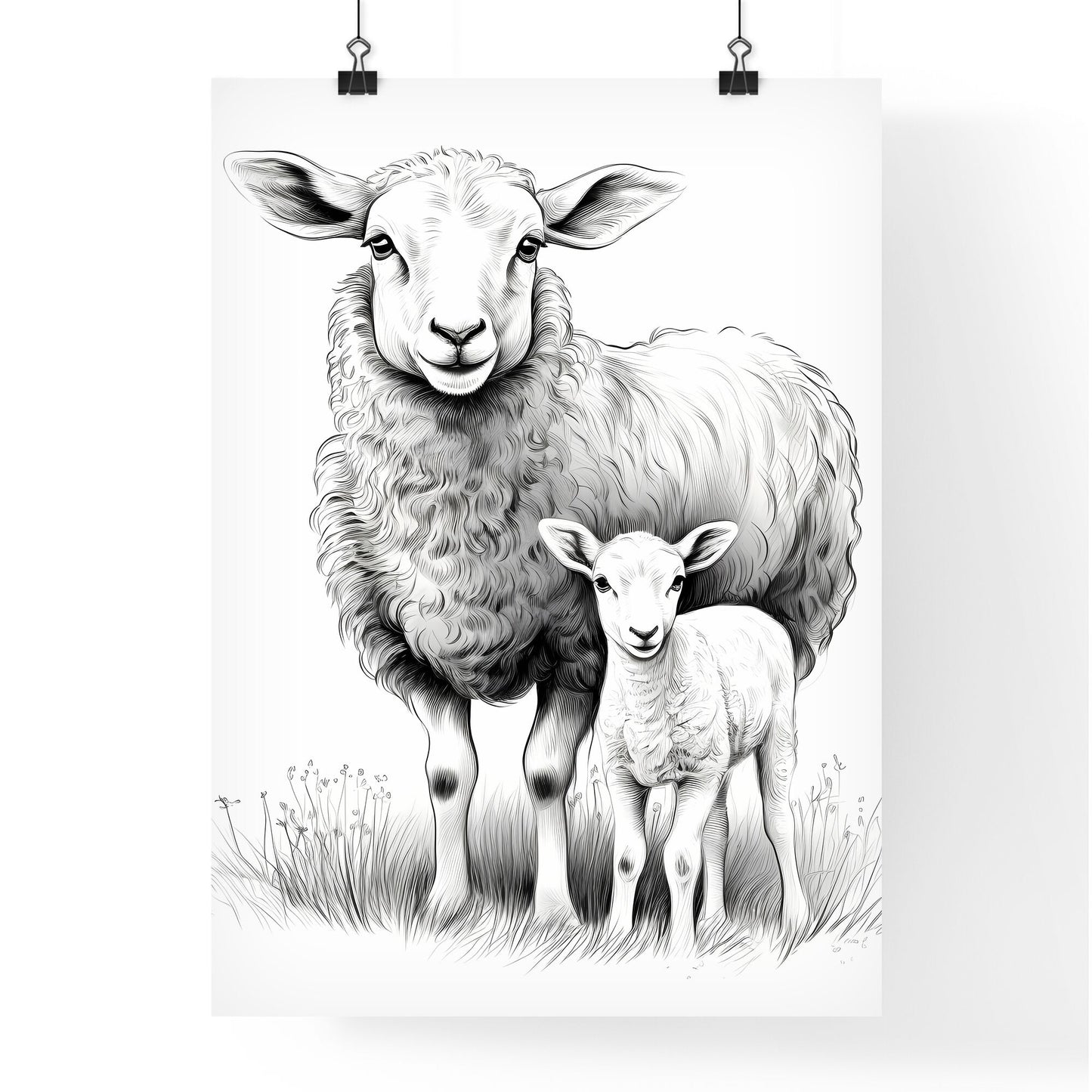 Sheep Standing Next To A Baby Lamb Art Print Default Title