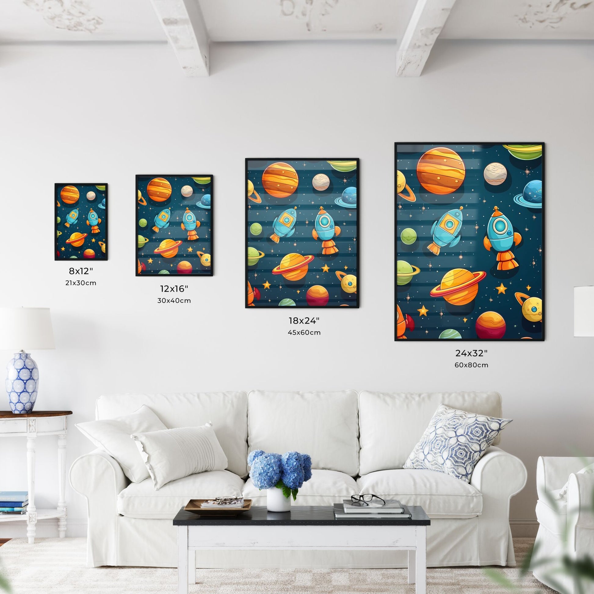 Cartoon Space Objects In Space Art Print Default Title