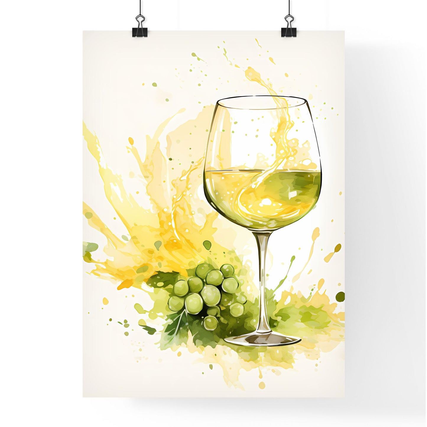 Glass Of Wine With A Bunch Of Grapes And Splashes Art Print Default Title