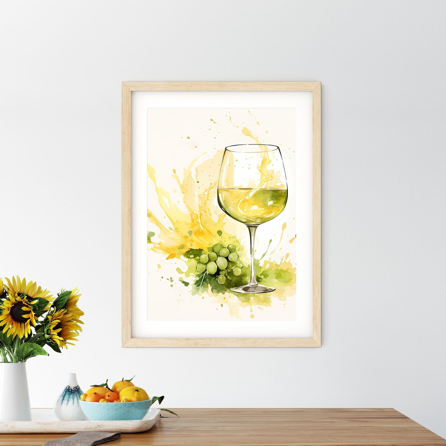 Glass Of Wine With A Bunch Of Grapes And Splashes Art Print Default Title