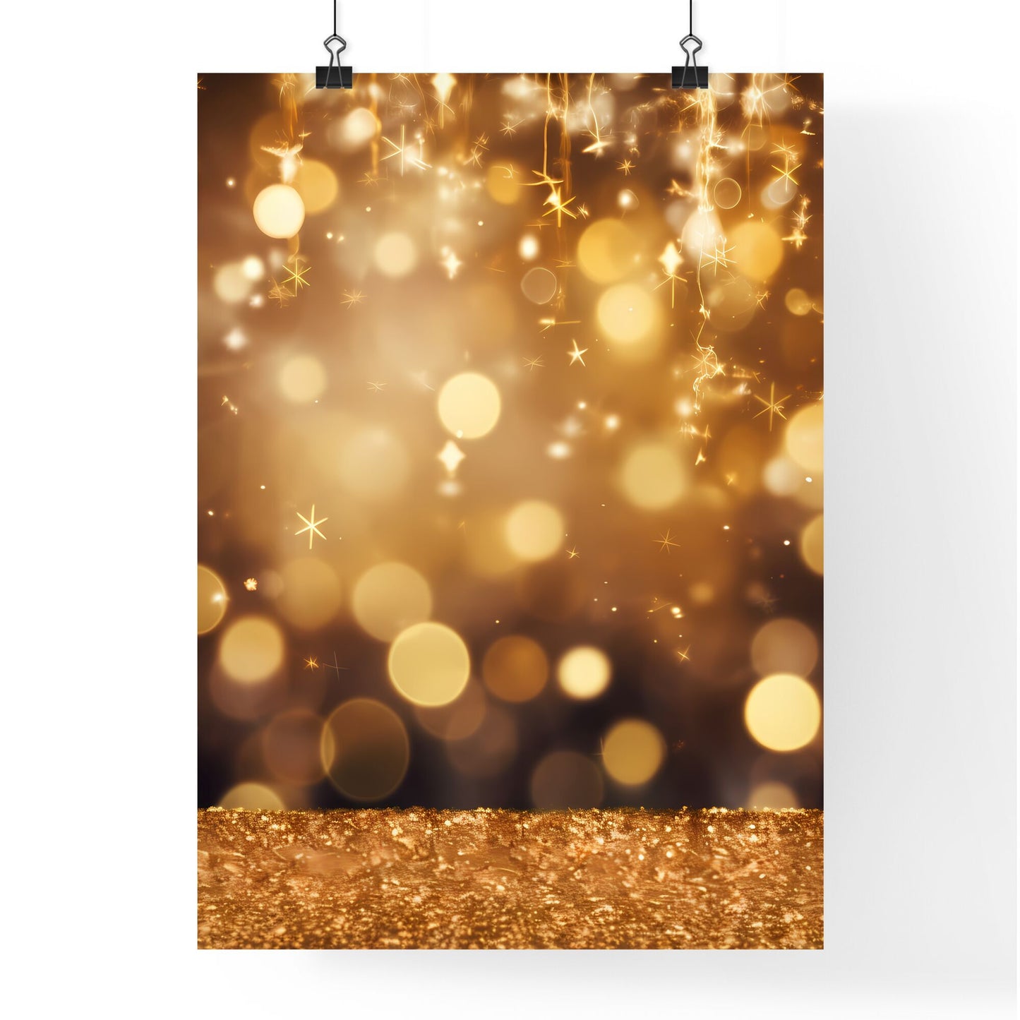 Gold And Black Background With Lights And Stars Art Print Default Title